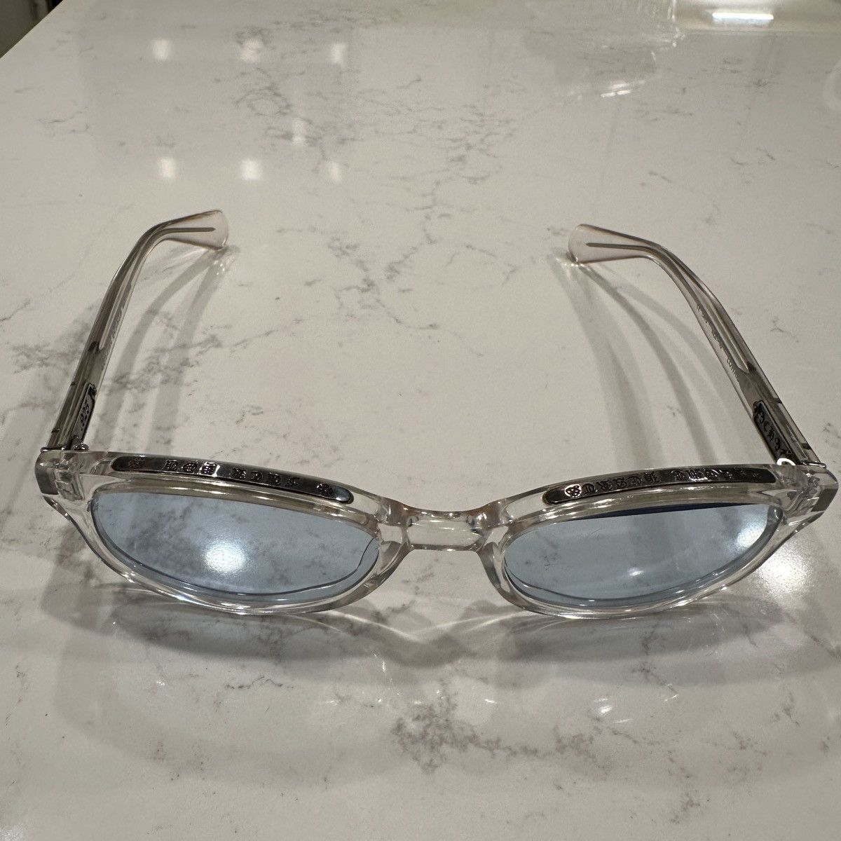 Pre-owned Chrome Hearts Blue Lense Lowrider Glasses In Crystal