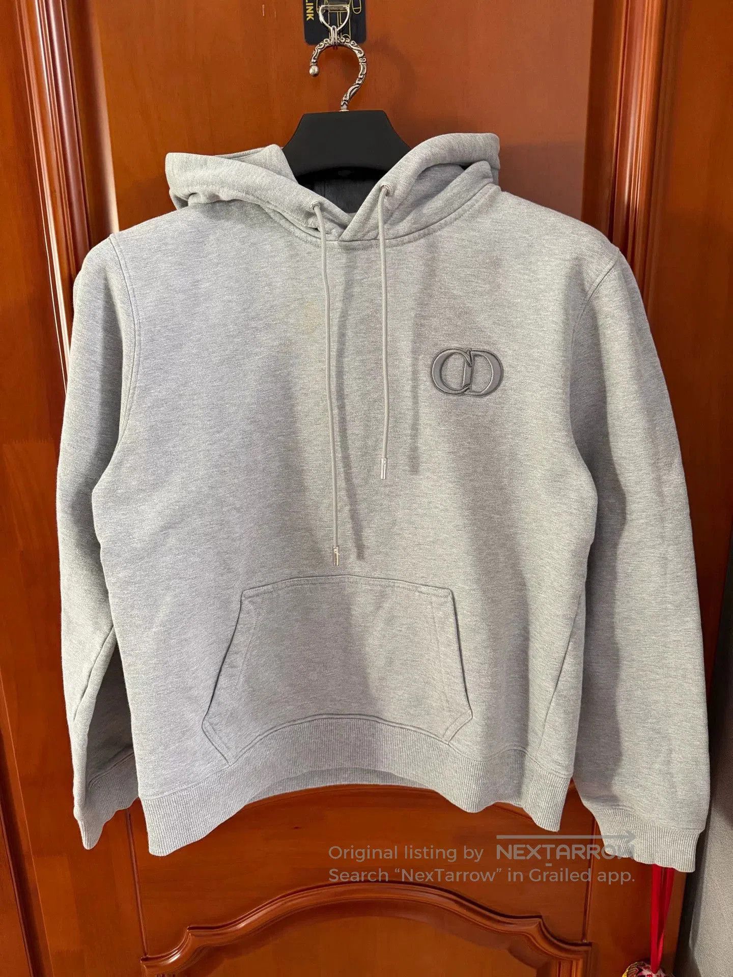 gray cd embroidered hoodie by dior.
