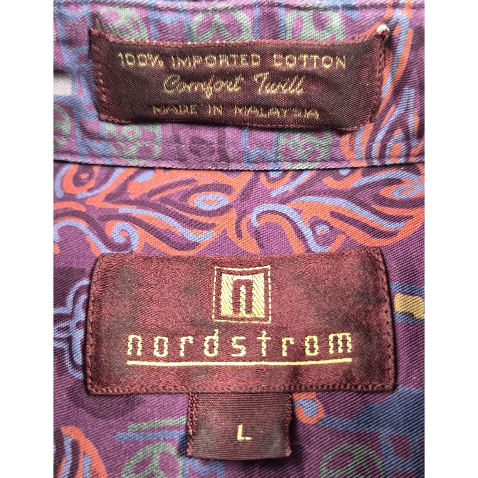 Nordstrom VINTAGE Nordstrom Shirt Mens Large Purple Geometric Print Long Sleeve Button-Front Twill Size US L / EU 52-54 / 3 - 5 Thumbnail