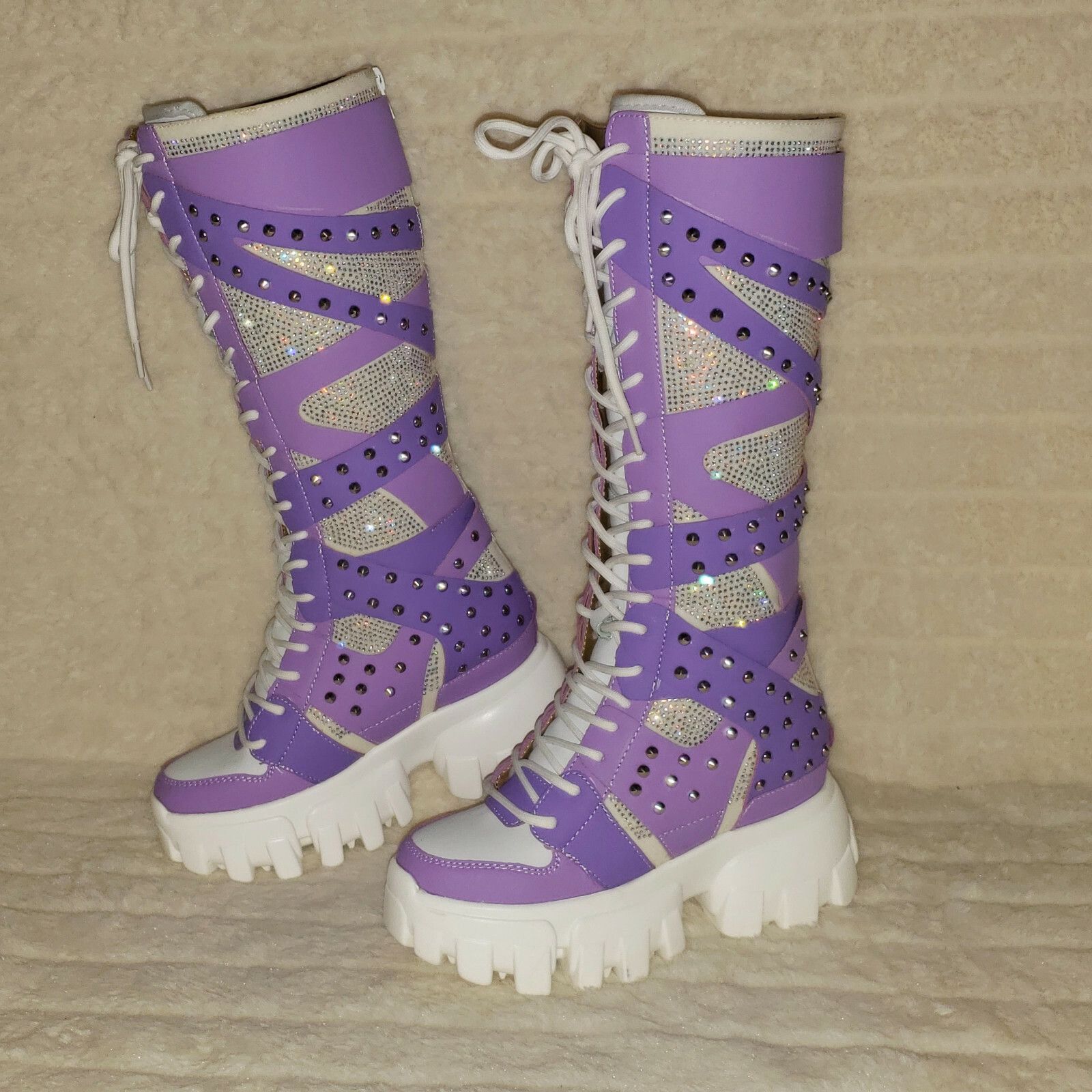 Other Wang Limited Lilac Purple White Platform Sneaker Knee Boots Size US 9 / IT 39 - 8 Thumbnail