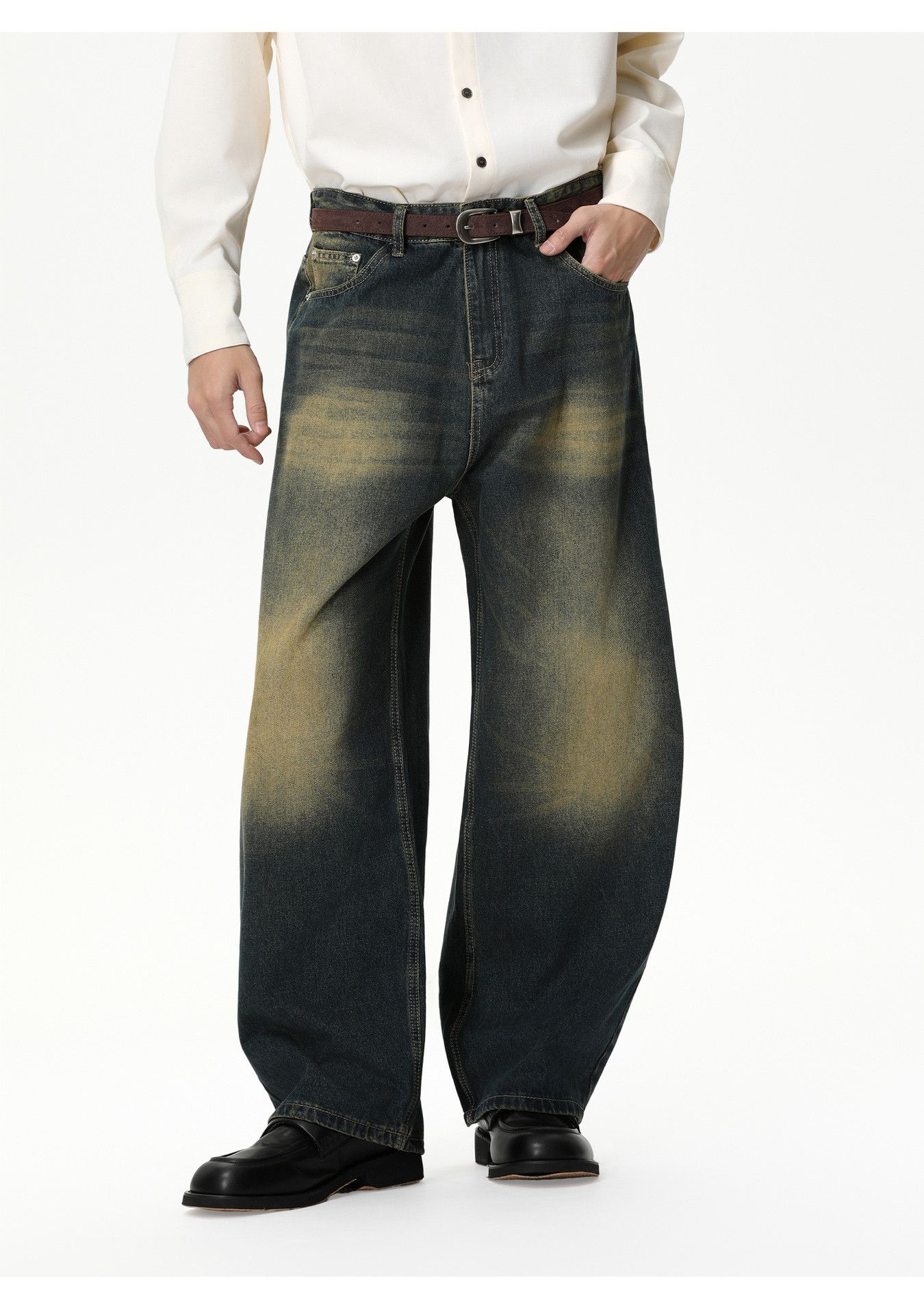 Vintage Japanese retro washed whiskered distressed scimitar jeans Size US 32 / EU 48 - 3 Thumbnail