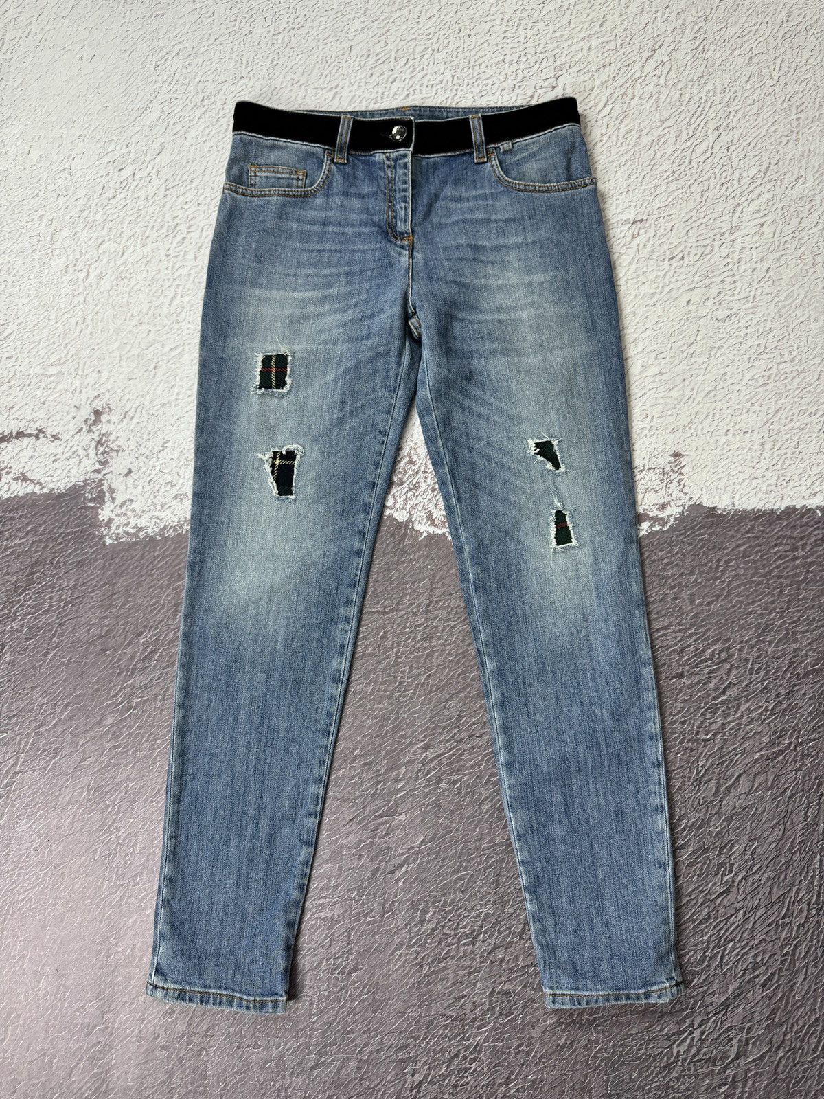 Boutique Moschino × Moschino Boutique Moschino blue distressed embroidery diamond jeans Size 30" / US 8 / IT 44 - 4 Thumbnail