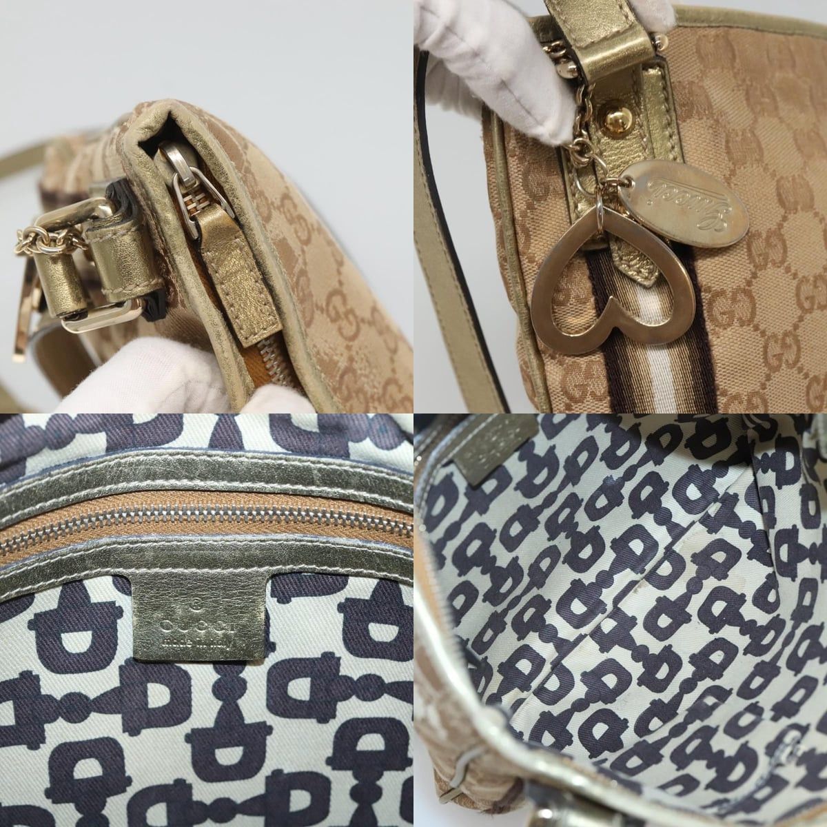 Gucci GUCCI GG Canvas Sherry Line Shoulder Bag Beige Black Size ONE SIZE - 11 Thumbnail