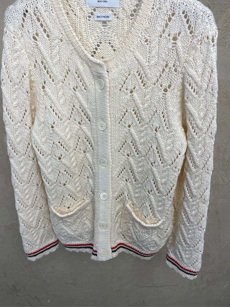 Thom Browne Thom browne Beige hem striped wool cardigan jacket 2504-Nex Size M / US 6-8 / IT 42-44 - 3 Thumbnail