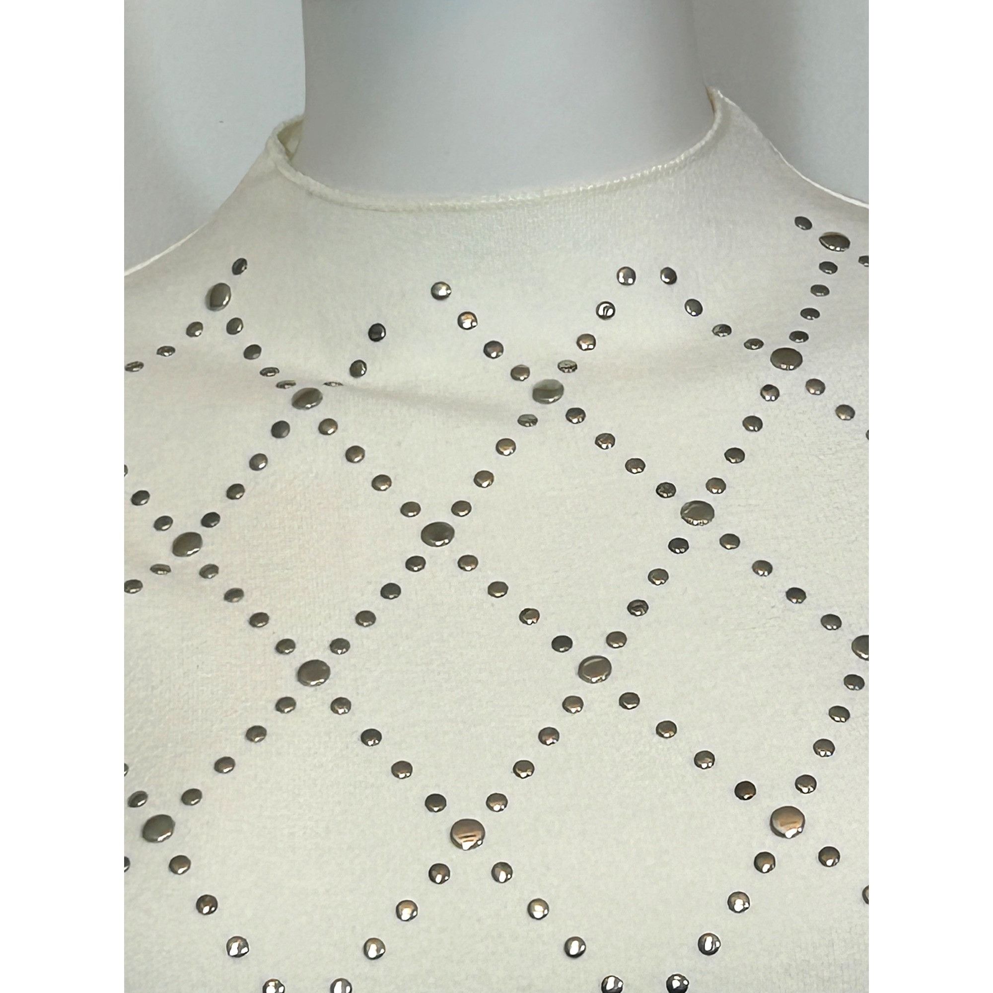 Zara Zara Women’s Mini Dress S White Knit Silver Studded High Nec Size S / US 4 / IT 40 - 17 Thumbnail
