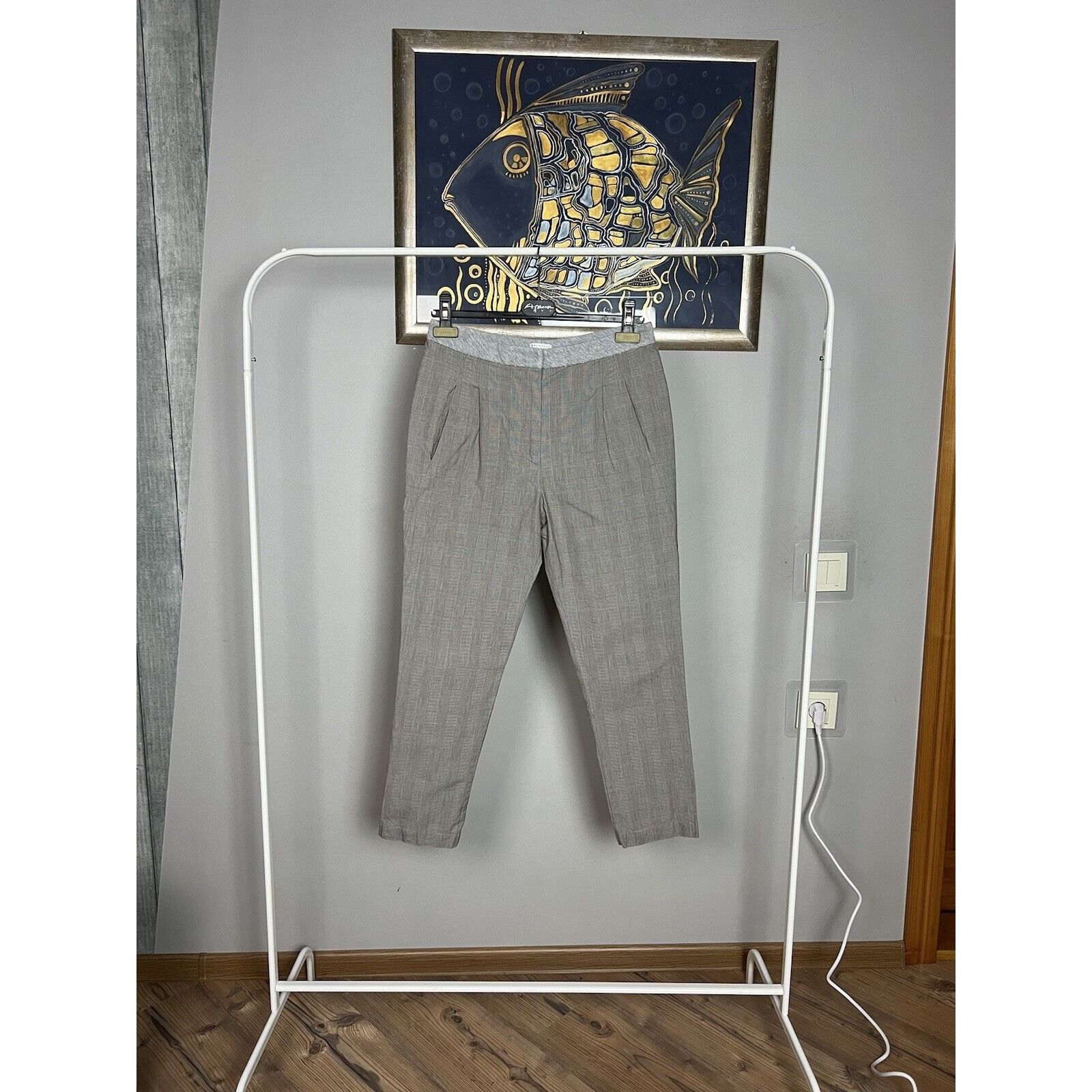 Brunello Cucinelli Brunello Cucinelli Women`s Gray Checked Straight Pants Size Size 27" / US 4 / IT 40 - 6 Thumbnail