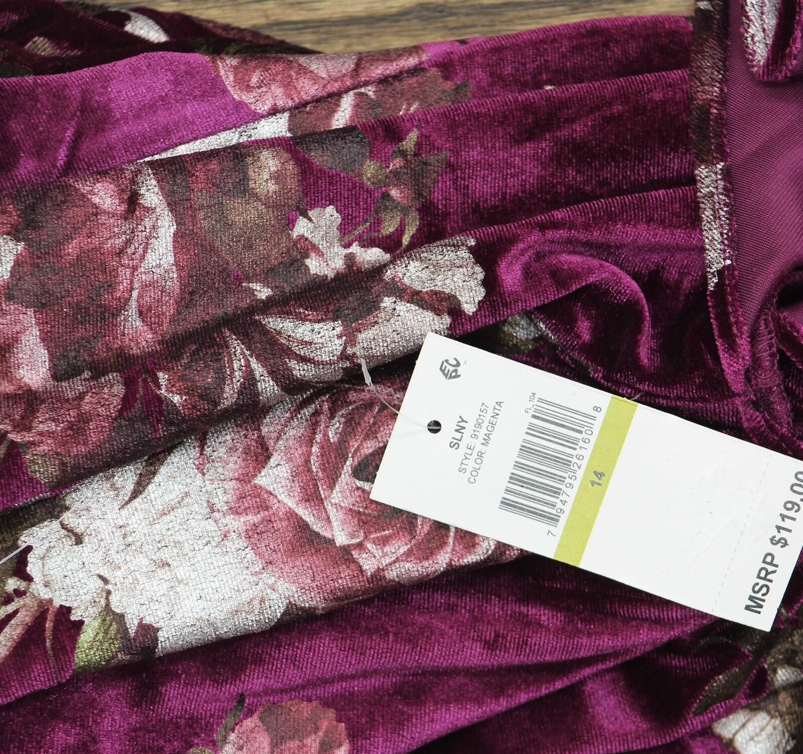 Todd Snyder Nwt Slny Velvet Floral Print Dress Magenta Purple Multi 14 Size XL / US 12-14 / IT 48-50 - 4 Thumbnail