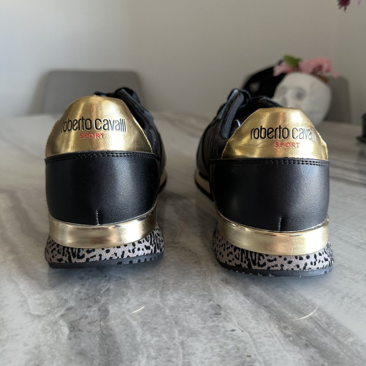 Roberto Cavalli Roberto Cavalli Sport Black Leather Fashion Sneakers Size US 11.5 / EU 44-45 - 7 Thumbnail