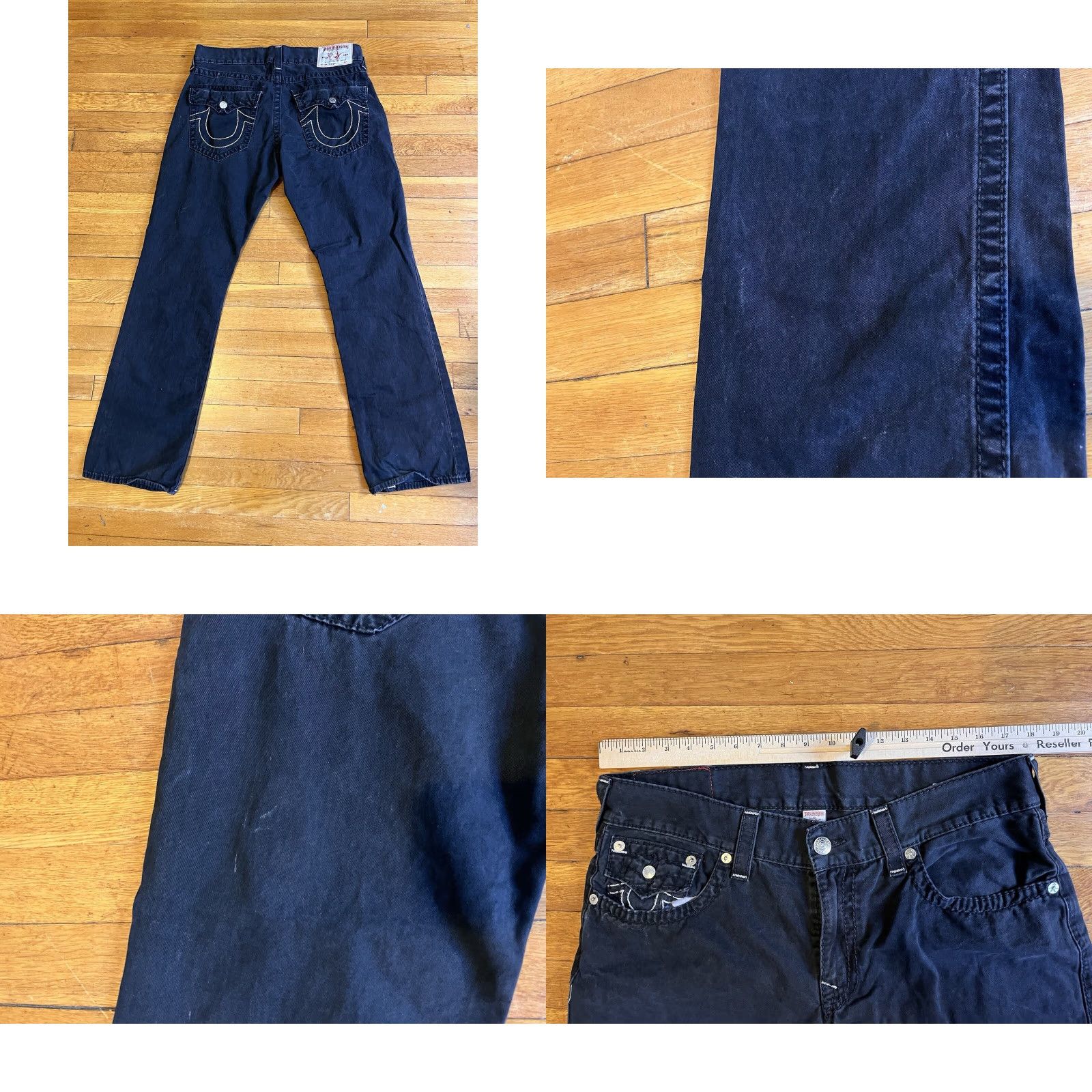 True Religion VINTAGE True Religion Jeans Big T Straight Flap Black 36 Men’s 36 Inseam 32 Denim Logo 5-Pocket USA Hipster Retro 90s Mens Size US 36 / EU 52 - 9 Thumbnail