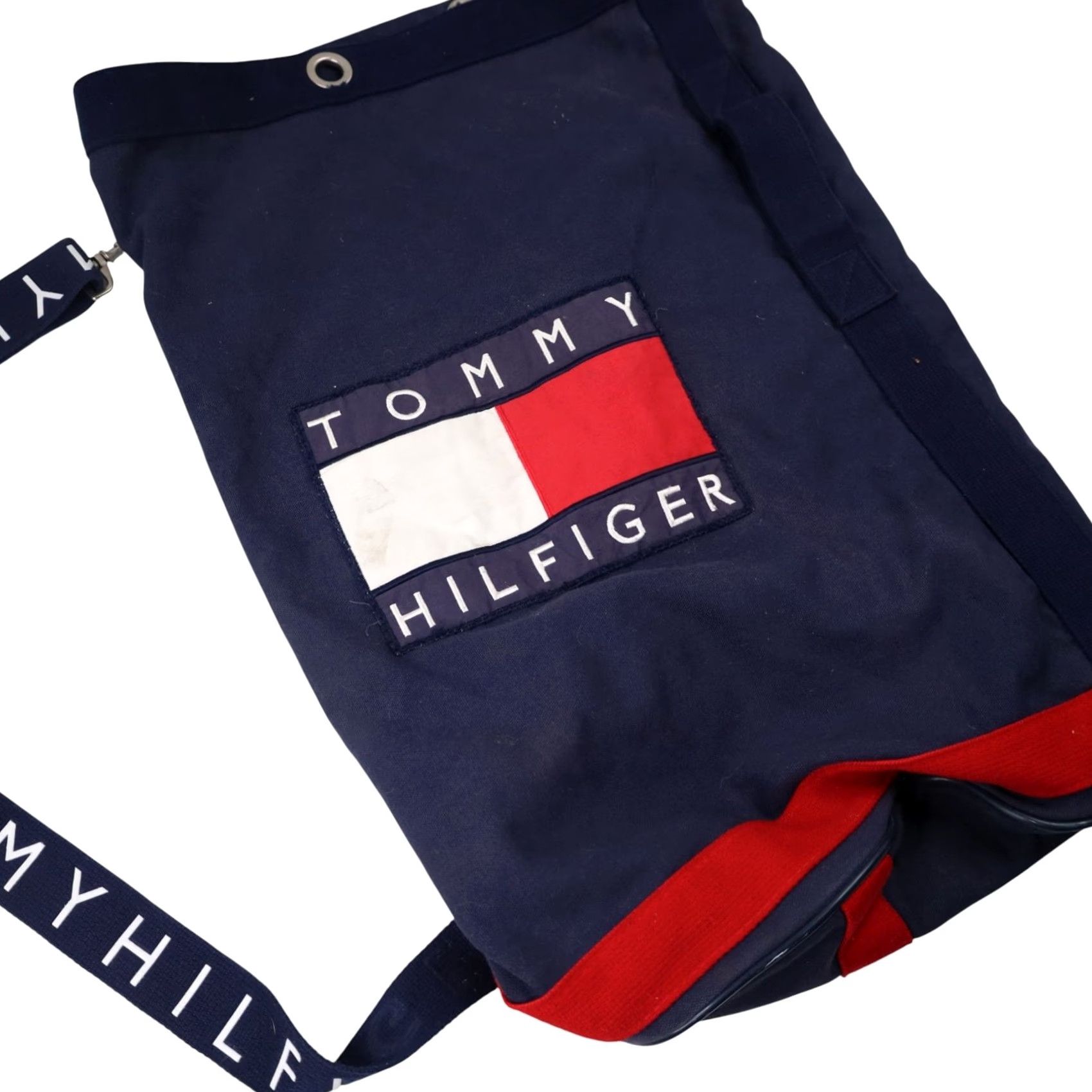 Tommy Hilfiger VINTAGE Tommy Hilfiger Big Patch Sling Bag Unisex Adults Blue Cotton Duffle 90s Size ONE SIZE - 3 Thumbnail