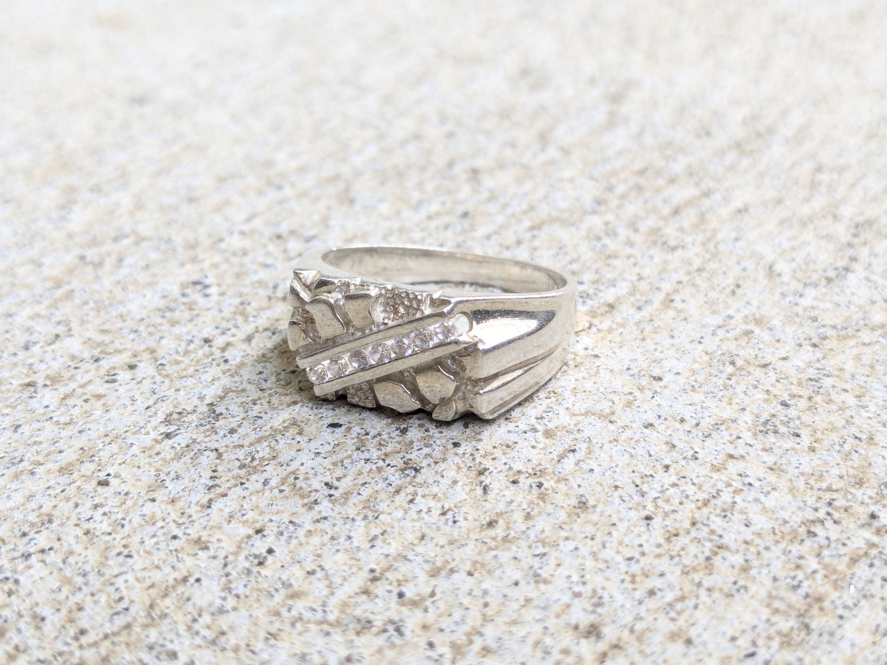Jewelry × Vintage Sterling Silver Ring Nugget CZ Clear 9.75 Band Size ONE SIZE - 4 Thumbnail