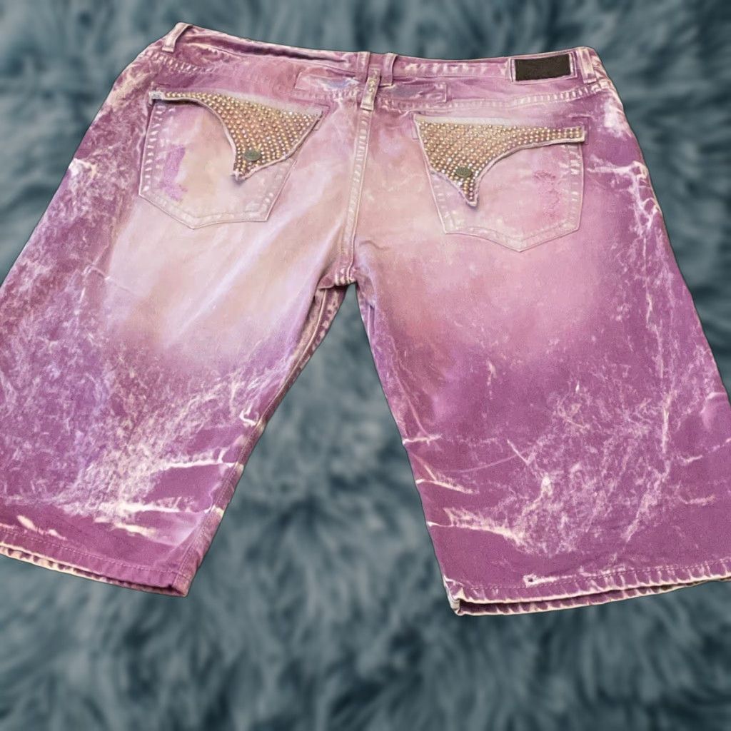 Vintage VINTAGE Robin's Jean Men Purple Distressed Acid Wash Diamond Wing Pockets Shorts Sz 44 (Regular) Size US 44 / EU 60 - 1 Thumbnail