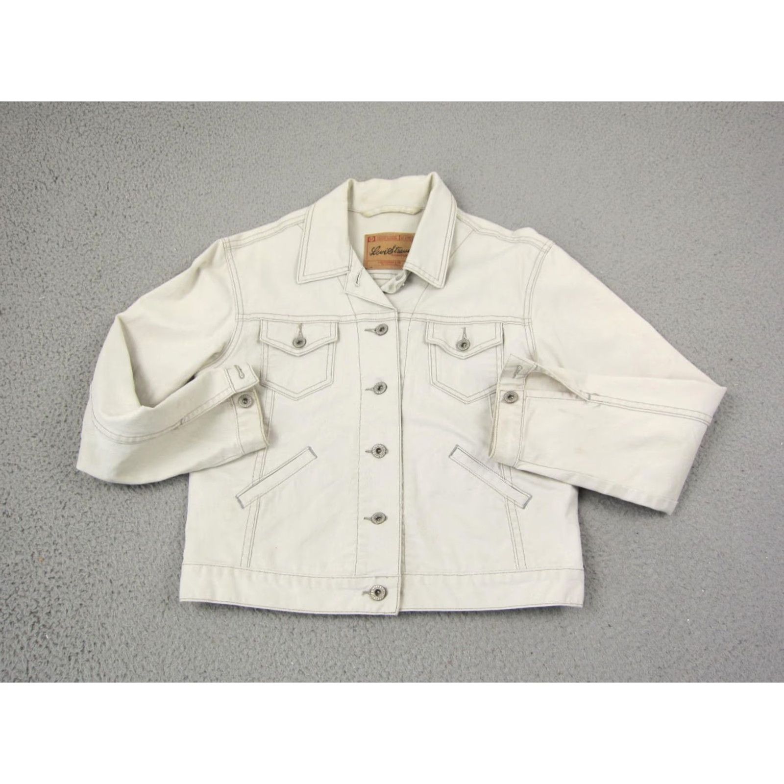 Levi's VINTAGE Levi's Jacket Womens S Beige Denim Trucker Western Button-Up Crop 70s 80s 90s Size S / US 4 / IT 40 - 2 Thumbnail