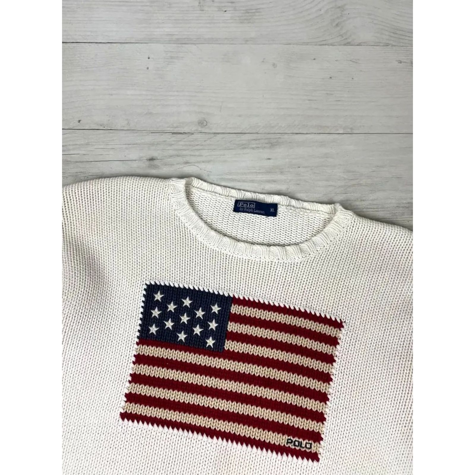 Polo Ralph Lauren VINTAGE Polo Ralph Lauren Sweater Shirt XL White USA 90s Mens Pullover Knit Cotton Logo 90s USA Size US XL / EU 56 / 4 - 2 Thumbnail