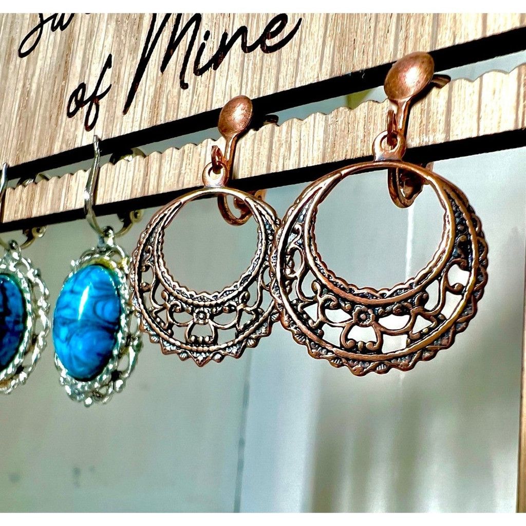 Vintage 2 Pair 1990s Vtg Earrings Silver Turquoise + Copper Hoops Size ONE SIZE - 6 Thumbnail