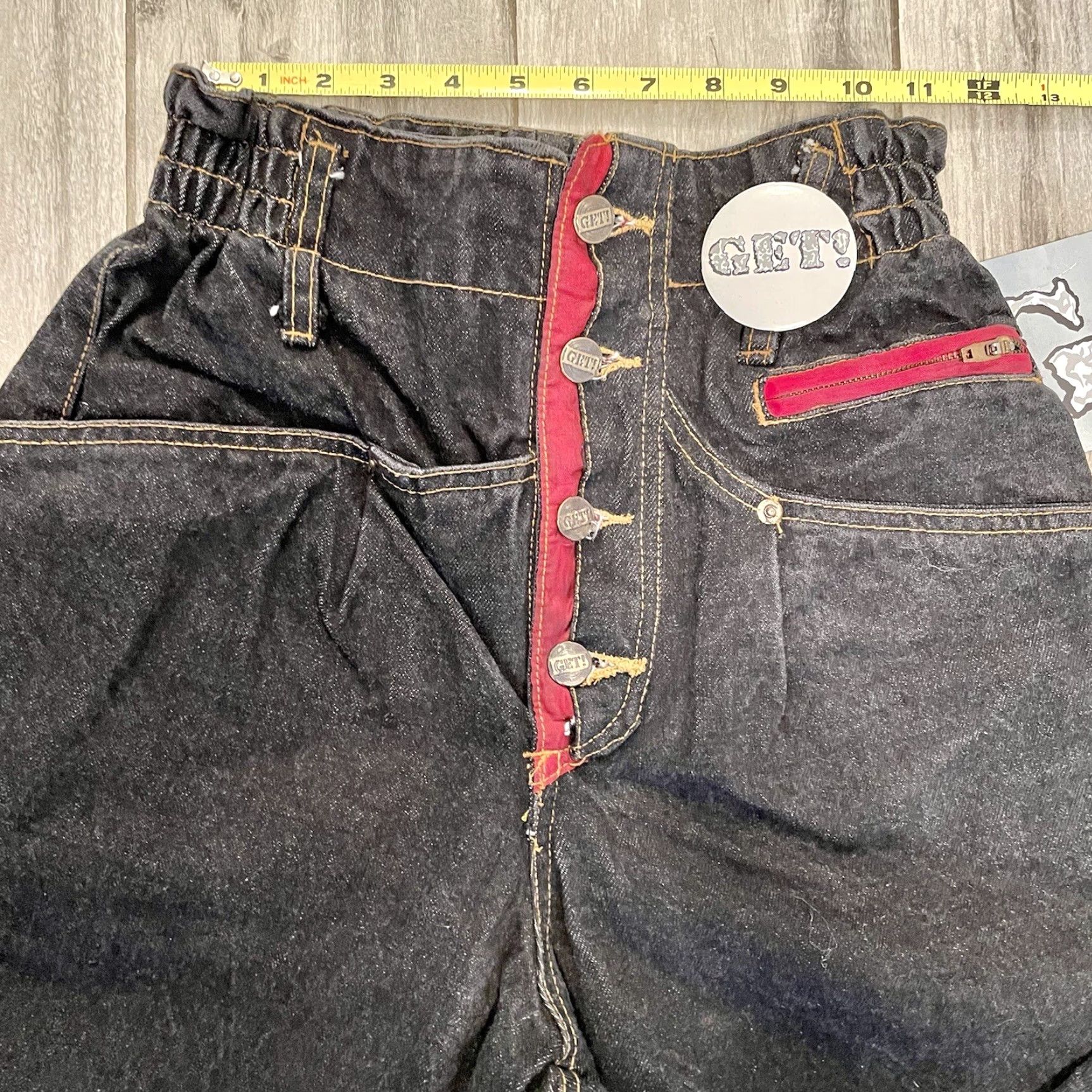 Vintage VINTAGE Get By Elie Jeans VTG 90s 24x28 High Waist Button Fly Distressed NWT Black Denim Womens Size 24" / US 00 / IT 34 - 7 Thumbnail