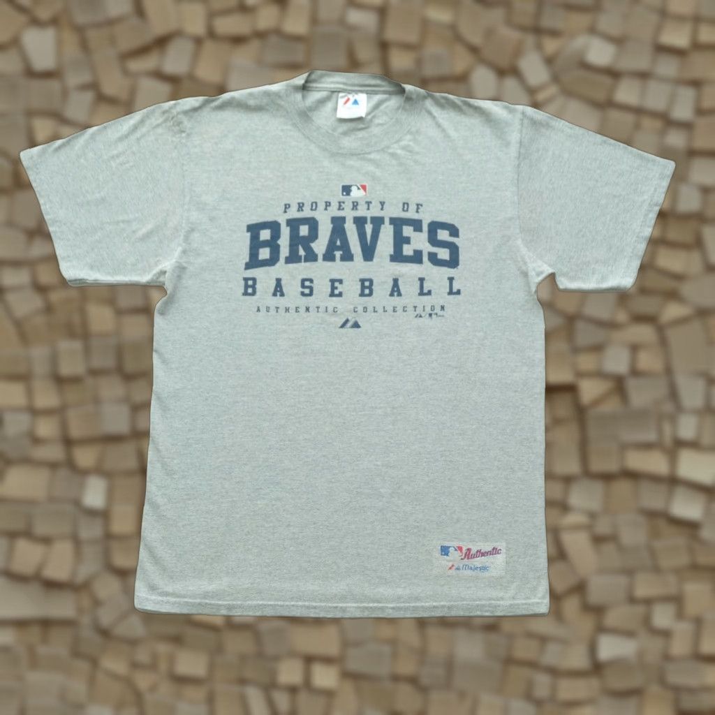 MLB VTG Majestic MLB Atlanta Braves T-Shirt Mens M Gray Crew Neck Short Sleeve 2000s 90s USA Baseball Logo Retro Sports Shirt Size US M / EU 48-50 / 2 - 1 Thumbnail