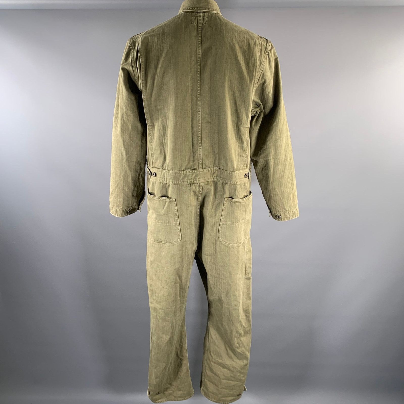 Ralph Lauren XL Green Herringbone Cotton Boiler Jumpsuit Size US 30 / EU 46 - 2 Thumbnail
