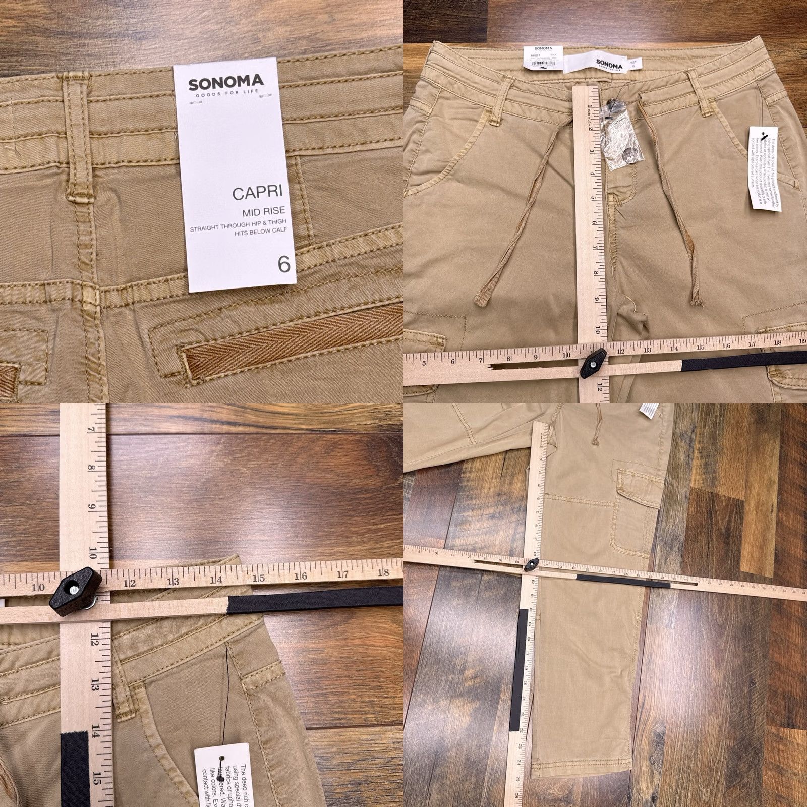 Vintage Sonoma Capri Pants Womens 6 Tan Mid Rise Cargo Drawstring New Size 28" / US 6 / IT 42 - 8 Thumbnail