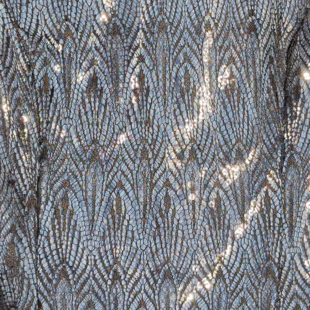 Alex Evenings Alex Evenings Metallic Blue Blouse M Lace Over Sequins Size M / US 6-8 / IT 42-44 - 3 Thumbnail