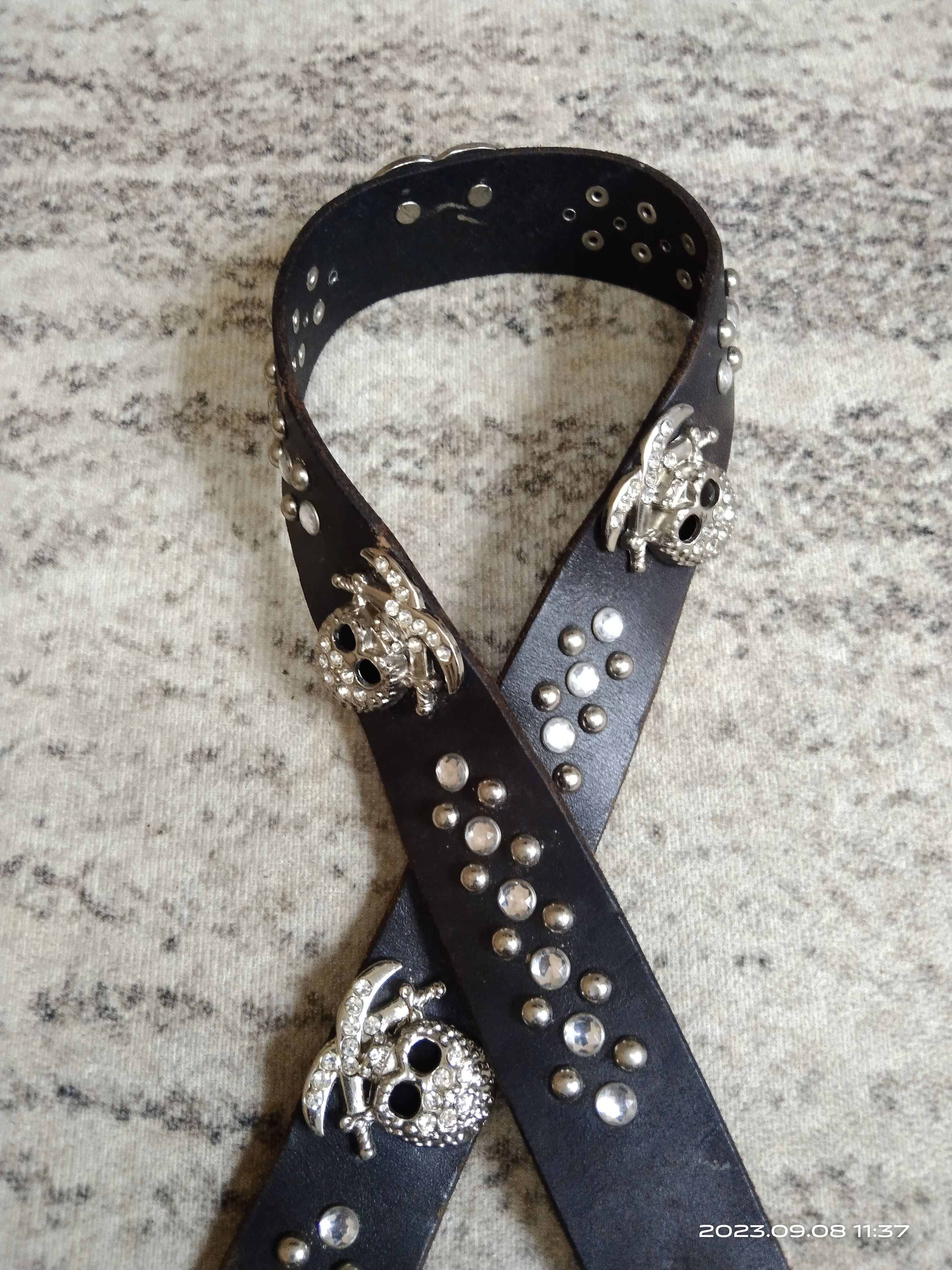 Leather SiCK LEATHER BELT SWAROVSKI SKULL PIRATEs(SIZE 28-33 INCH) Size ONE SIZE - 5 Thumbnail