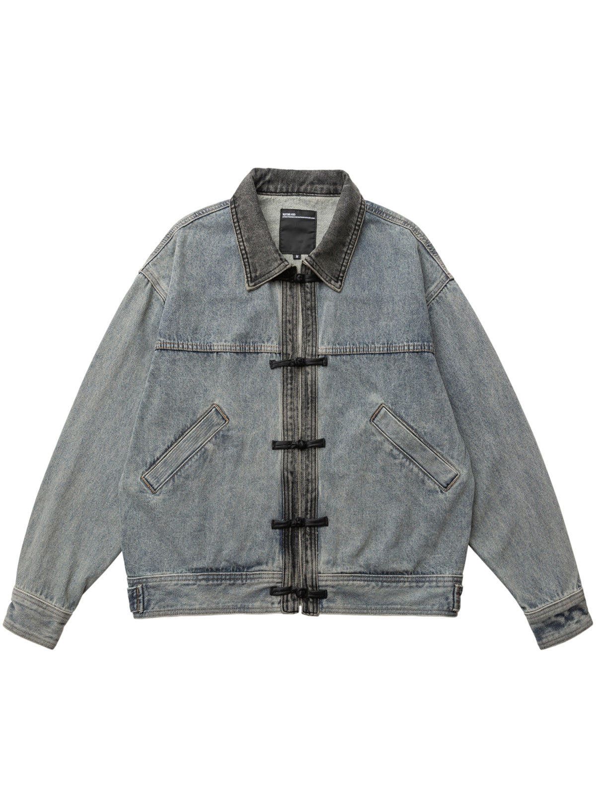 Other Washed Denim Chinese-Button Work Jacket | Folk Outerwear Size US M / EU 48-50 / 2 - 1 Thumbnail