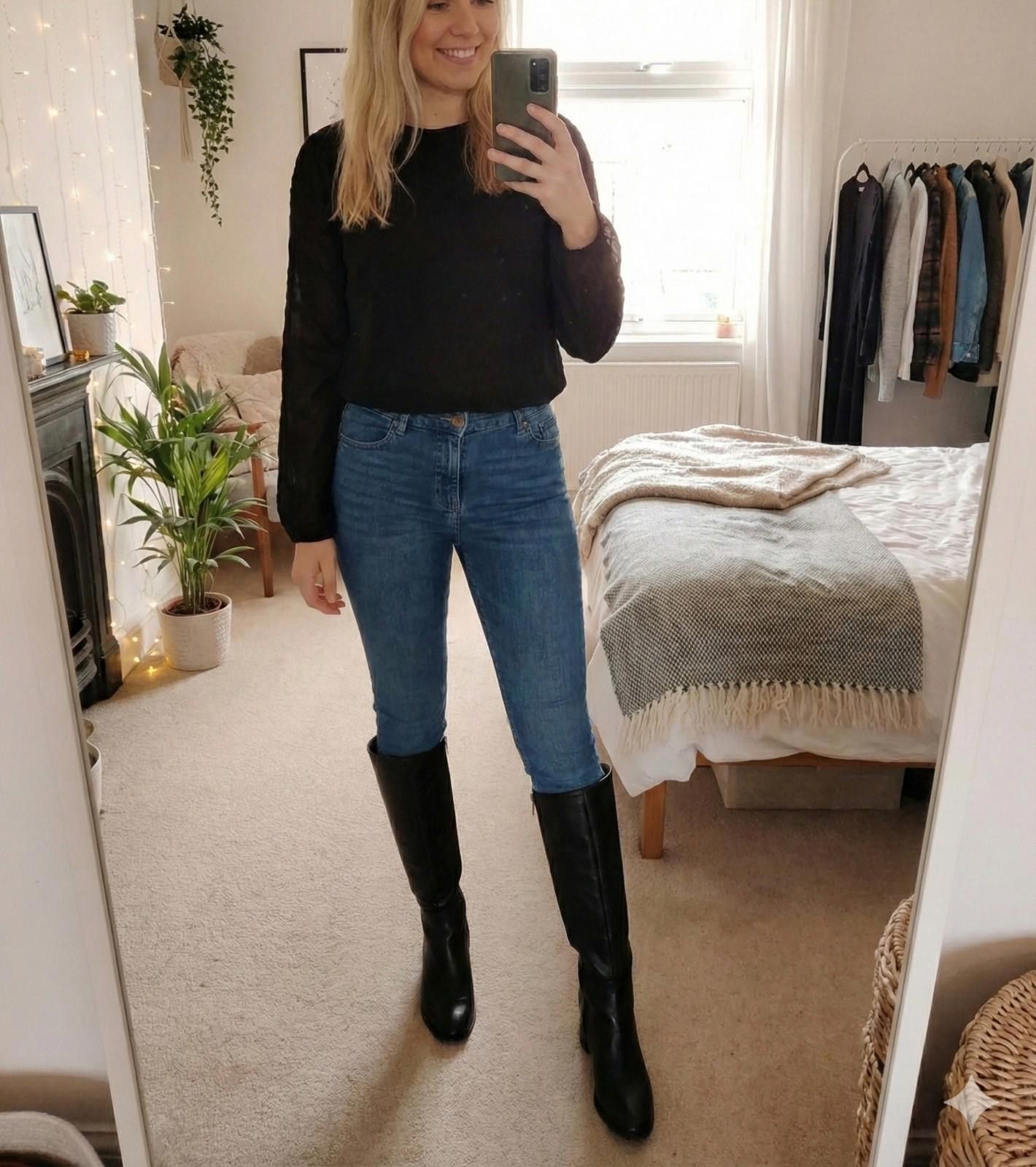 H&M Black textured long sleeve blouse UK 6 EUR 34 from H&M Size XS / US 0-2 / IT 36-38 - 1 Thumbnail