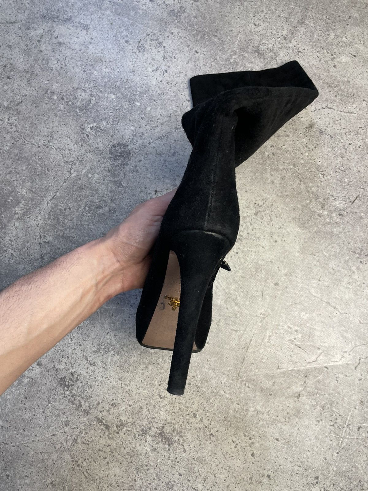 Prada Prada Black Suede High Knee Heels Boots Size US 7.5 / IT 37.5 - 12 Thumbnail