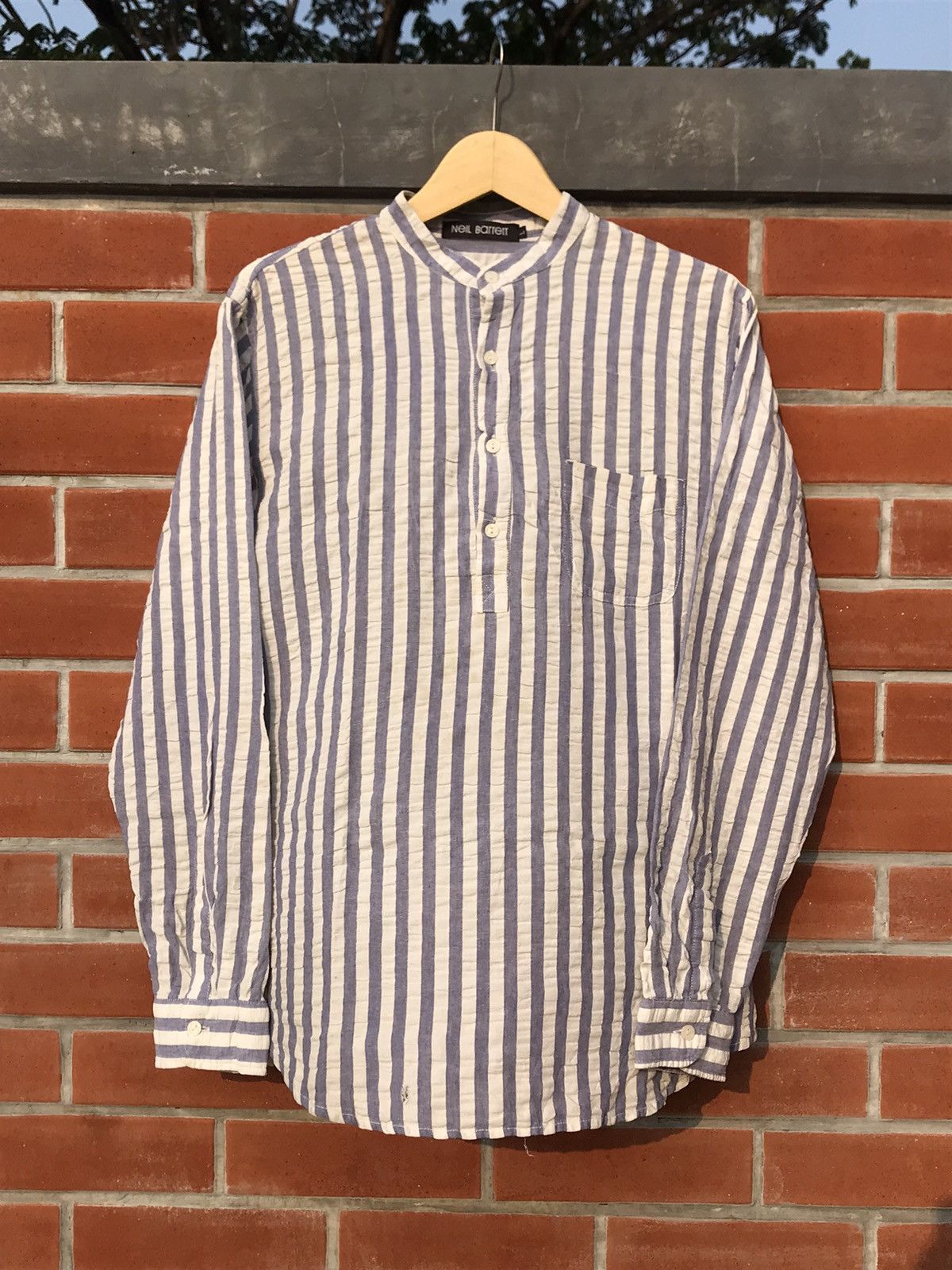 Neil Barrett × Vintage Neil Barrett Granddad blue Stripes long sleeves shirt m Size US L / EU 52-54 / 3 - 2 Thumbnail