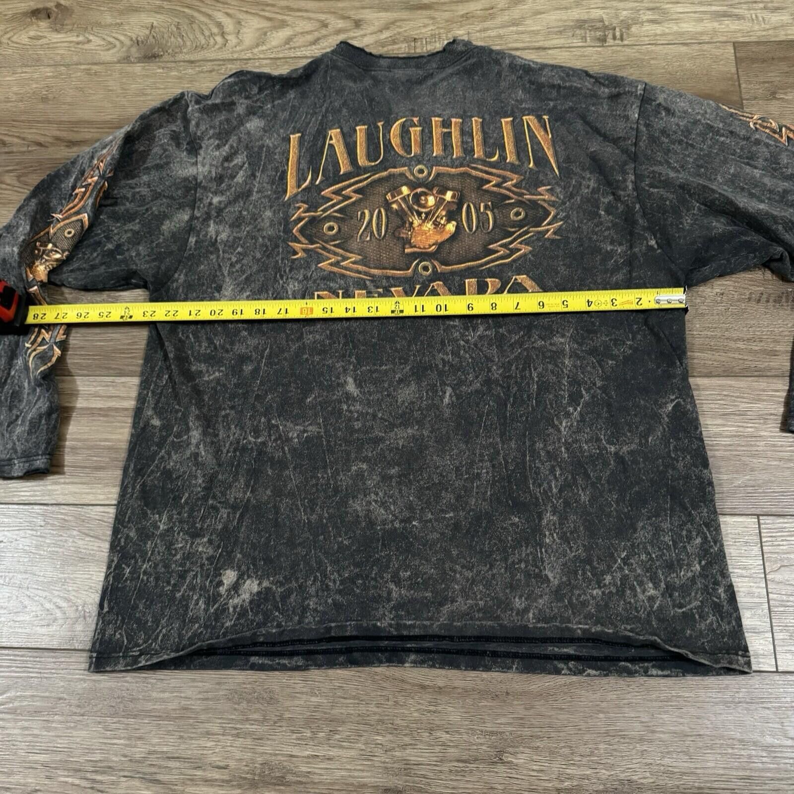 Anvil Vintage Y2K Black Acid Wash Laughlin Biker Henley Shirt Size US XL / EU 56 / 4 - 7 Thumbnail
