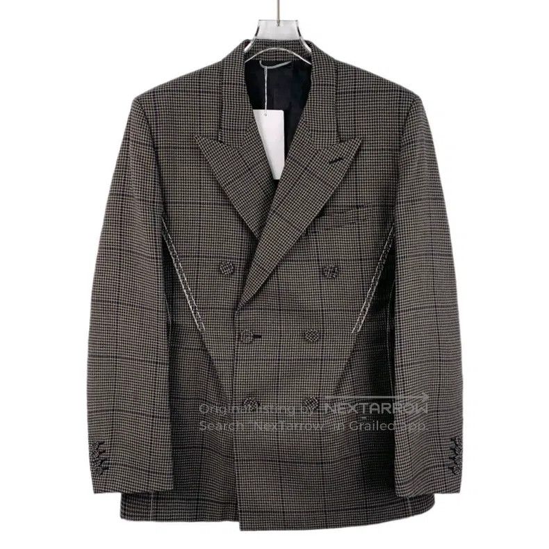 Dior Dior Brown checkered wool lapel double-breasted long-sleev Size 46R - 1 Thumbnail