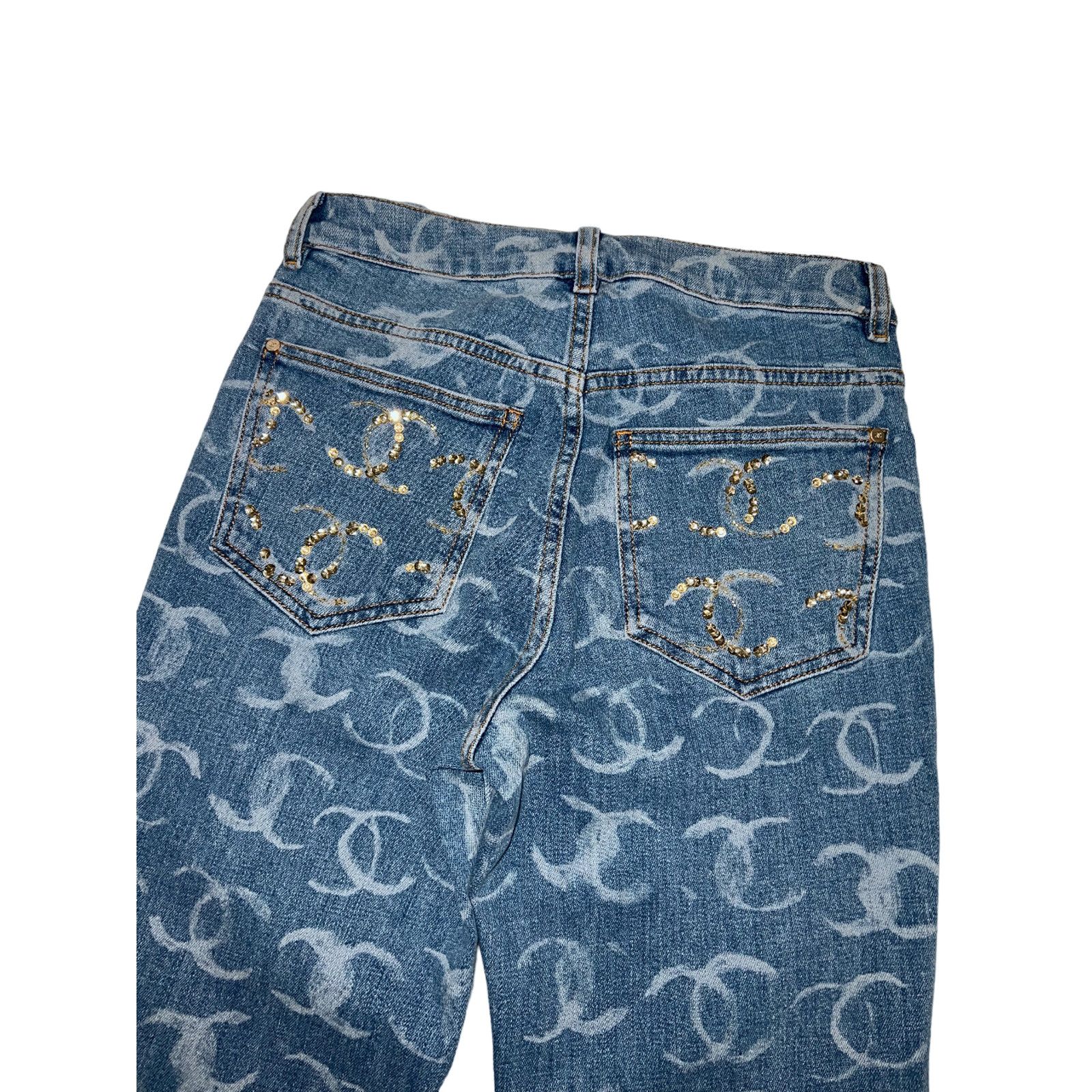 Chanel Chanel Denim White CC Printed Logo Sequin Skinny Jeans 36 Size 26" / US 2 / IT 38 - 13 Thumbnail
