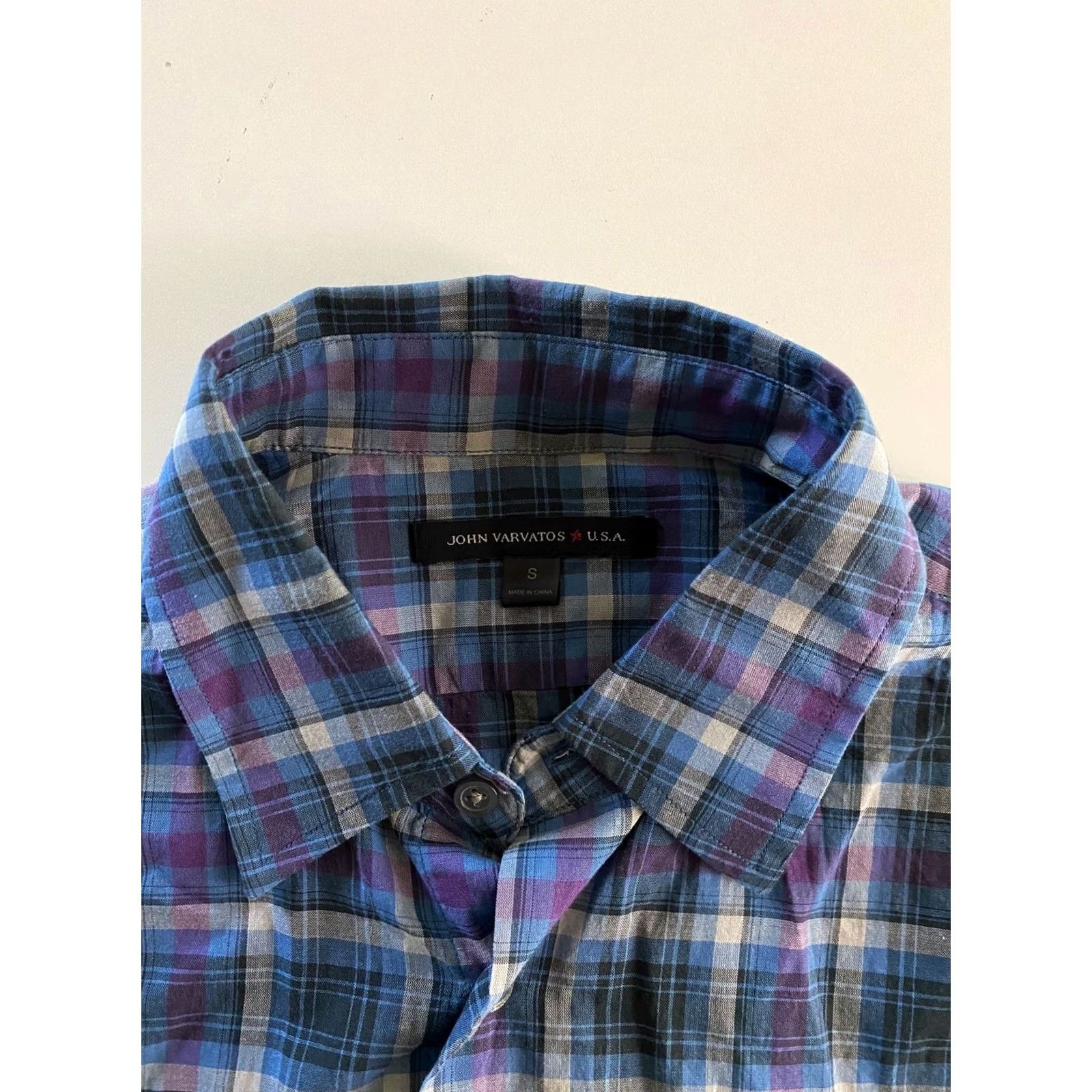 John Varvatos John Varvatos Bluish Purple Check Ctn LONG SLEEVE SHIRT Small S Mens Size US S / EU 44-46 / 1 - 5 Thumbnail