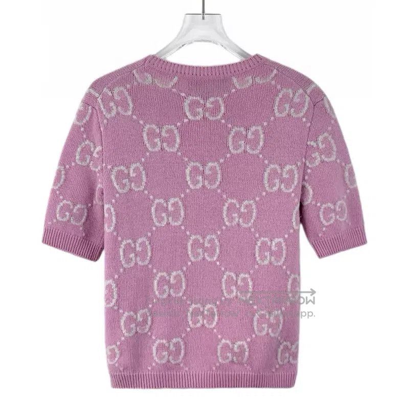 Gucci Gucci Pink logo jacquad full printed wool round-neck short Size XS / US 0-2 / IT 36-38 - 2 Thumbnail