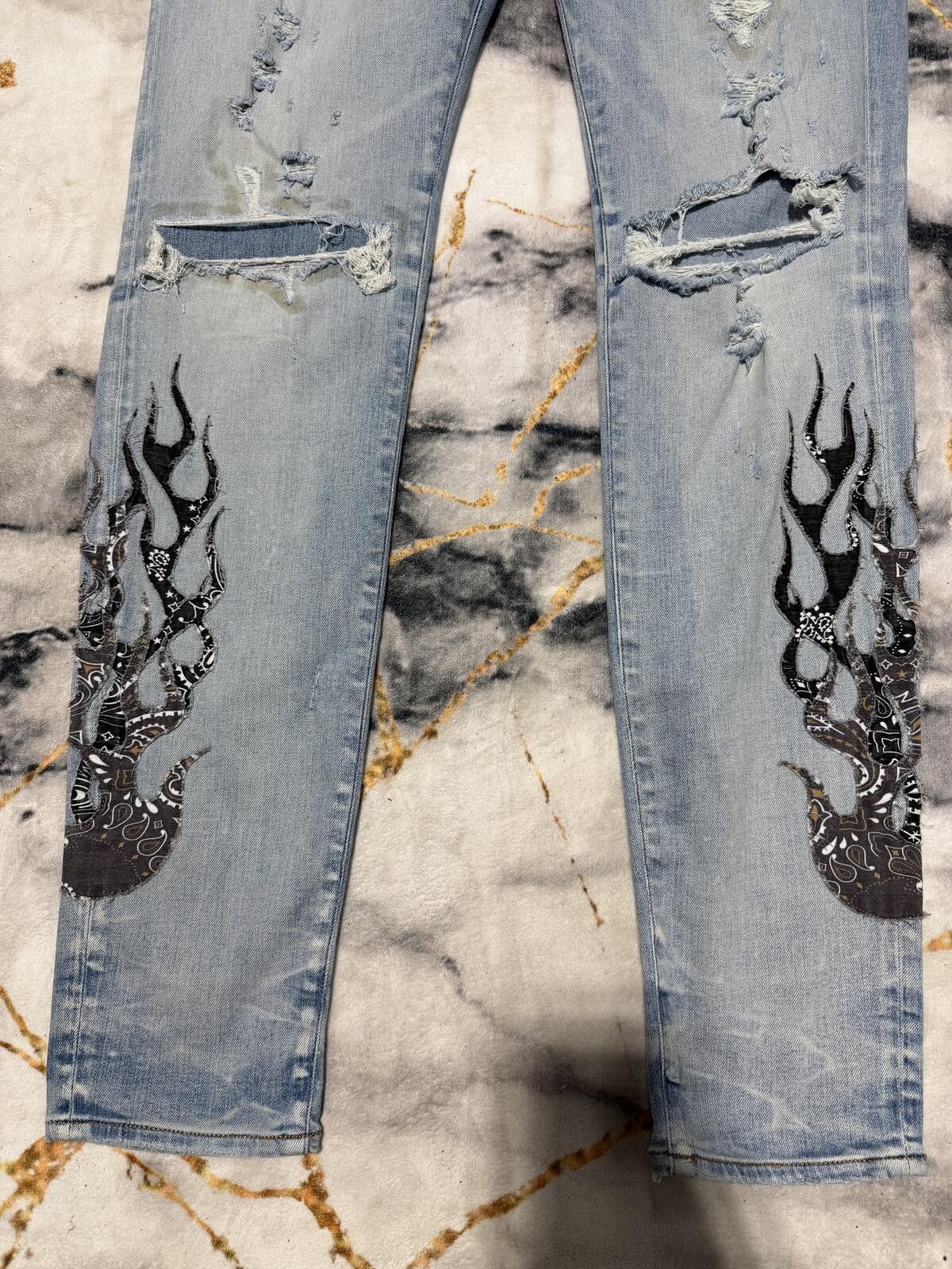 Amiri Amiri Aged Black Flames Indigo Denim - Sz38 Size US 38 / EU 54 - 2 Thumbnail