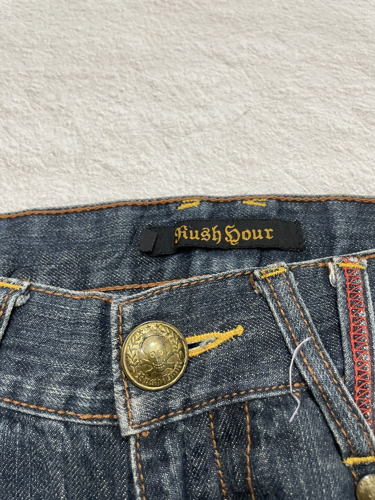 Japanese Brand 2000s Rush Hour Studed Denim Jeans Stonewash Y2K Size US 33 - 5 Thumbnail