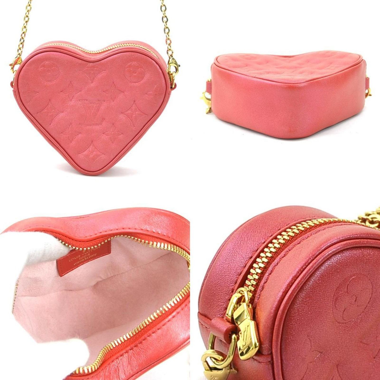 Louis Vuitton Red Leather Heart On Chain