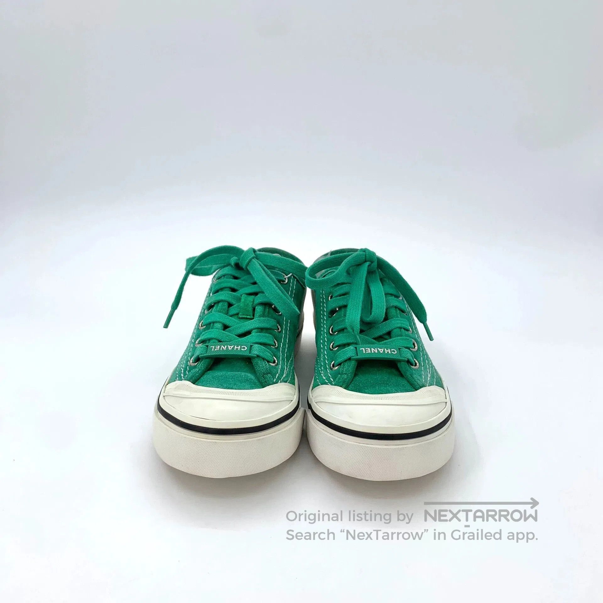 Chanel Chanel Green Canvas Lace-Up Sneakers. Size US 5 / EU 37 - 3 Thumbnail