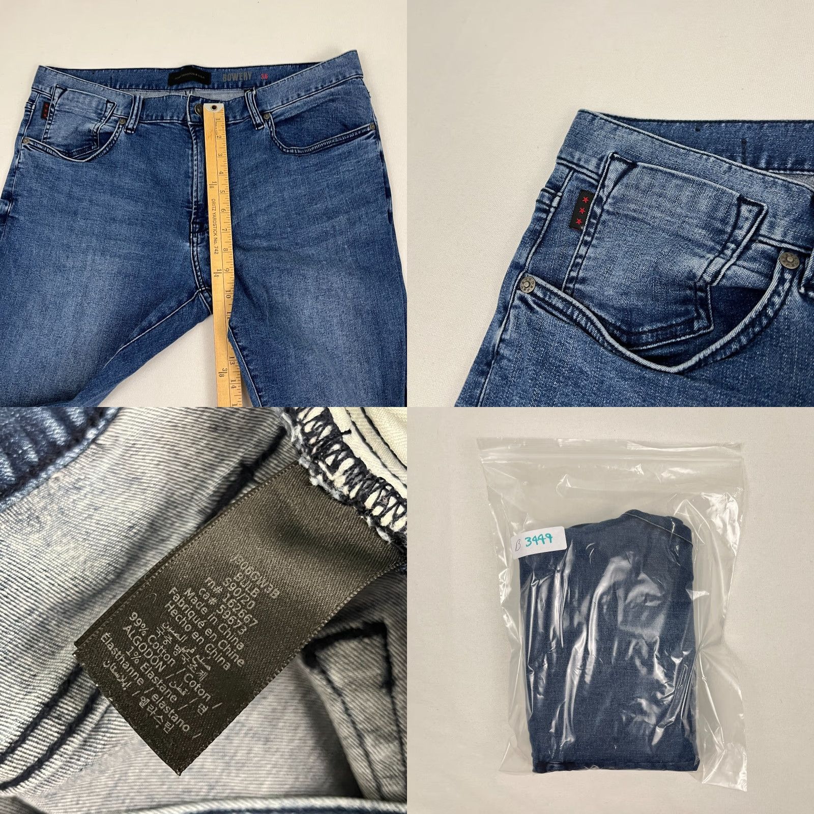 John Varvatos John Varvatos Bowery Jeans Mens 36 x 32 Slim Straight Blue Denim Stretch Zip Fly Size US 36 / EU 52 - 8 Thumbnail