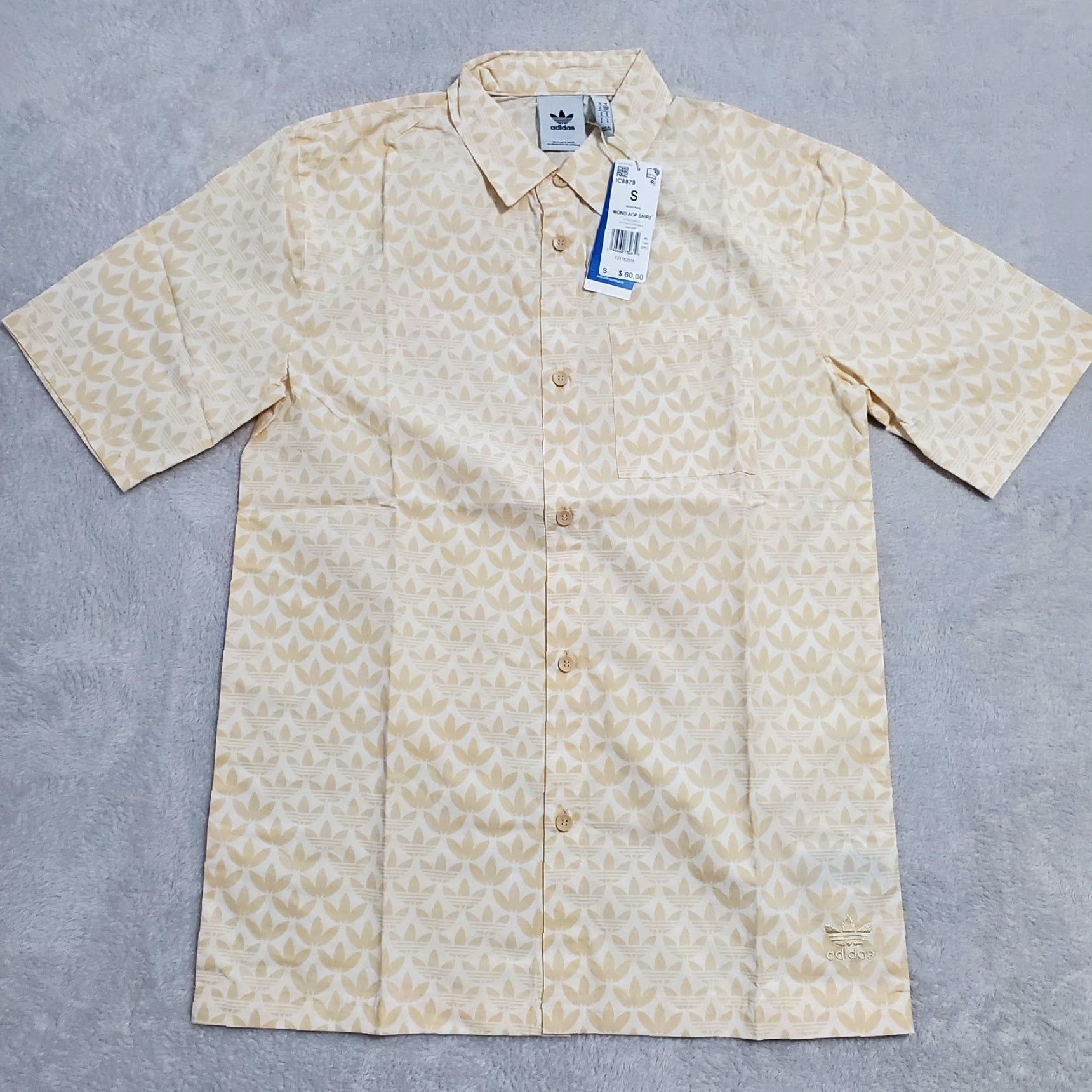 Adidas adidas Shirt Mens S Sand Beige Mono AOP Button Up Cotton Short Sleeve Casual NWT Size US S / EU 44-46 / 1 - 2 Thumbnail