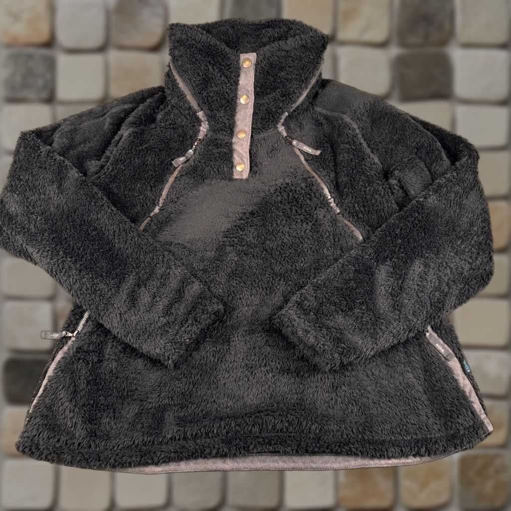 Vintage Kuhl Flight Jacket Women XL Black Zip Sherpa Fleece Stowaway Hood Cozy Gorp Size XL / US 12-14 / IT 48-50 - 1 Thumbnail