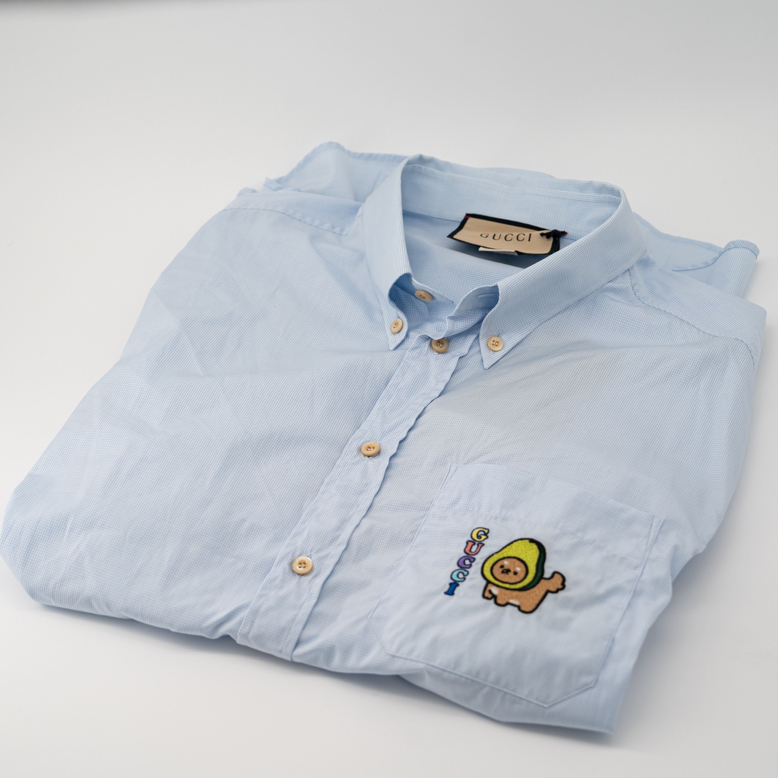 Gucci 48 M Gucci Blue Cotton Pikarar Animal Avocado Button Shirt Size US M / EU 48-50 / 2 - 7 Thumbnail