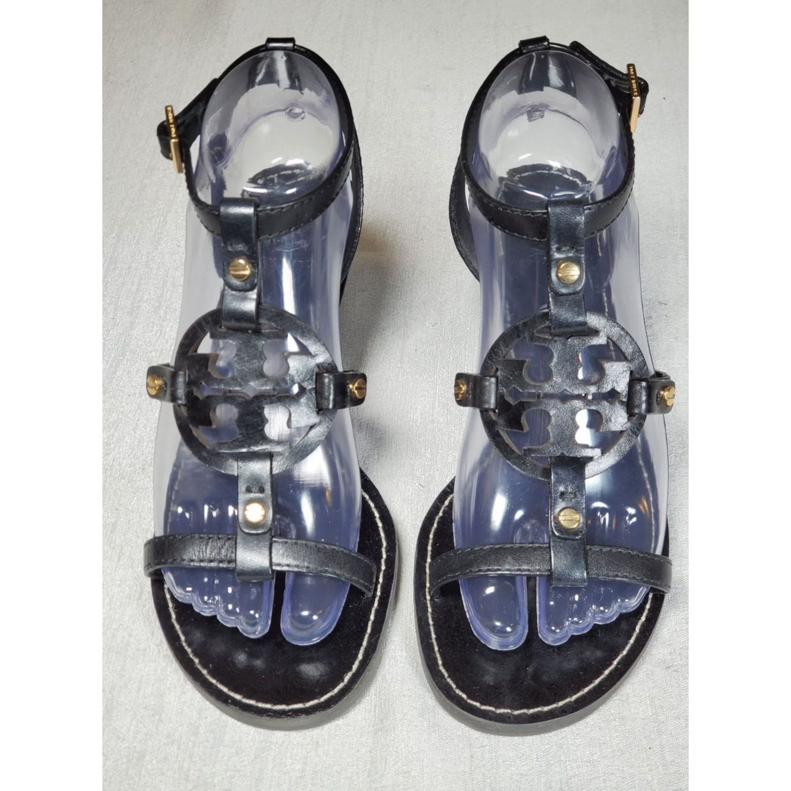 Tory Burch VINTAGE Tory Burch Miller Logo Ankle Strap Wedge Sandal Black Leather Women's US 7.5 M Size US 8 / IT 38 - 6 Thumbnail