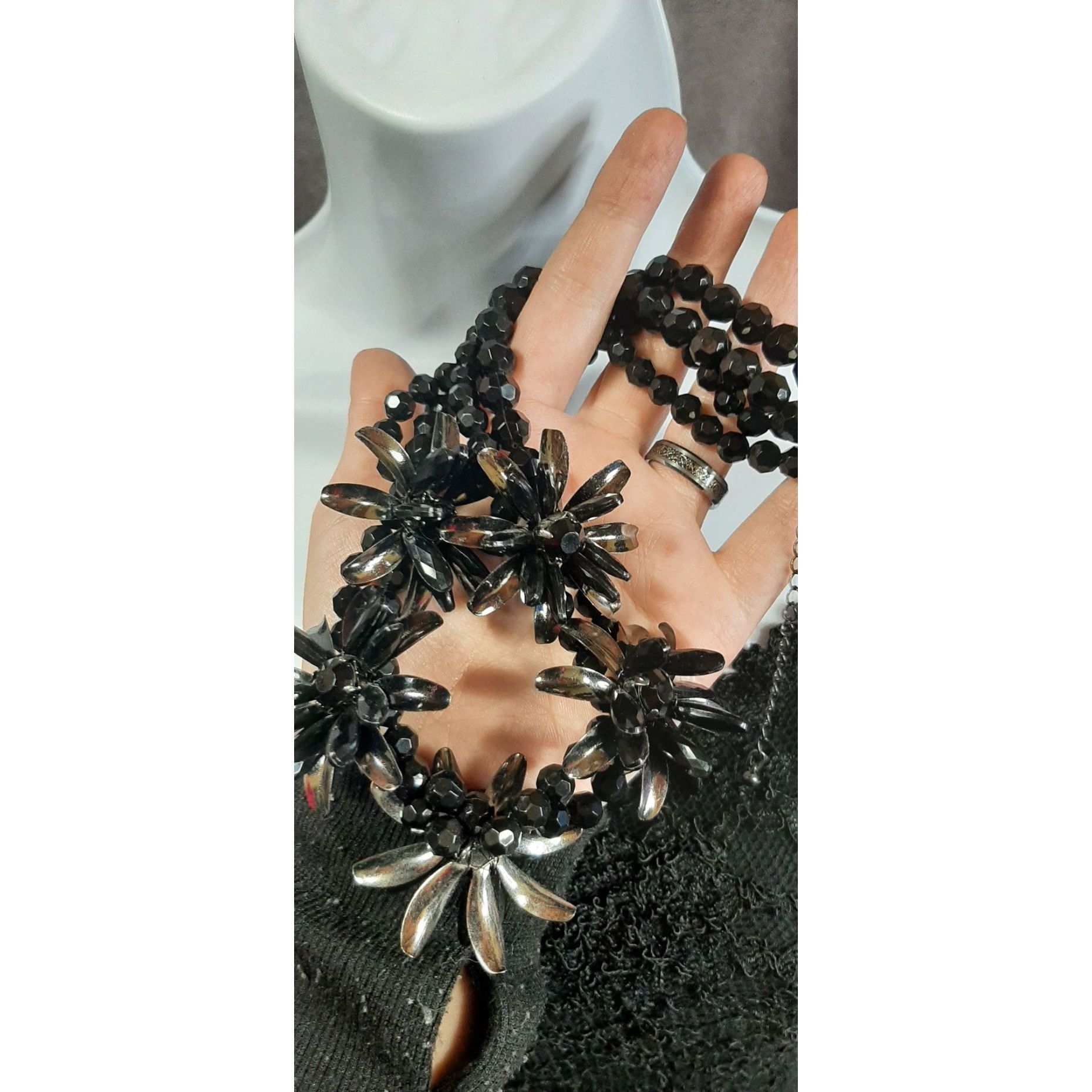 Other Glam Goth Black Floral Beaded Statement Necklace Size ONE SIZE - 2 Thumbnail