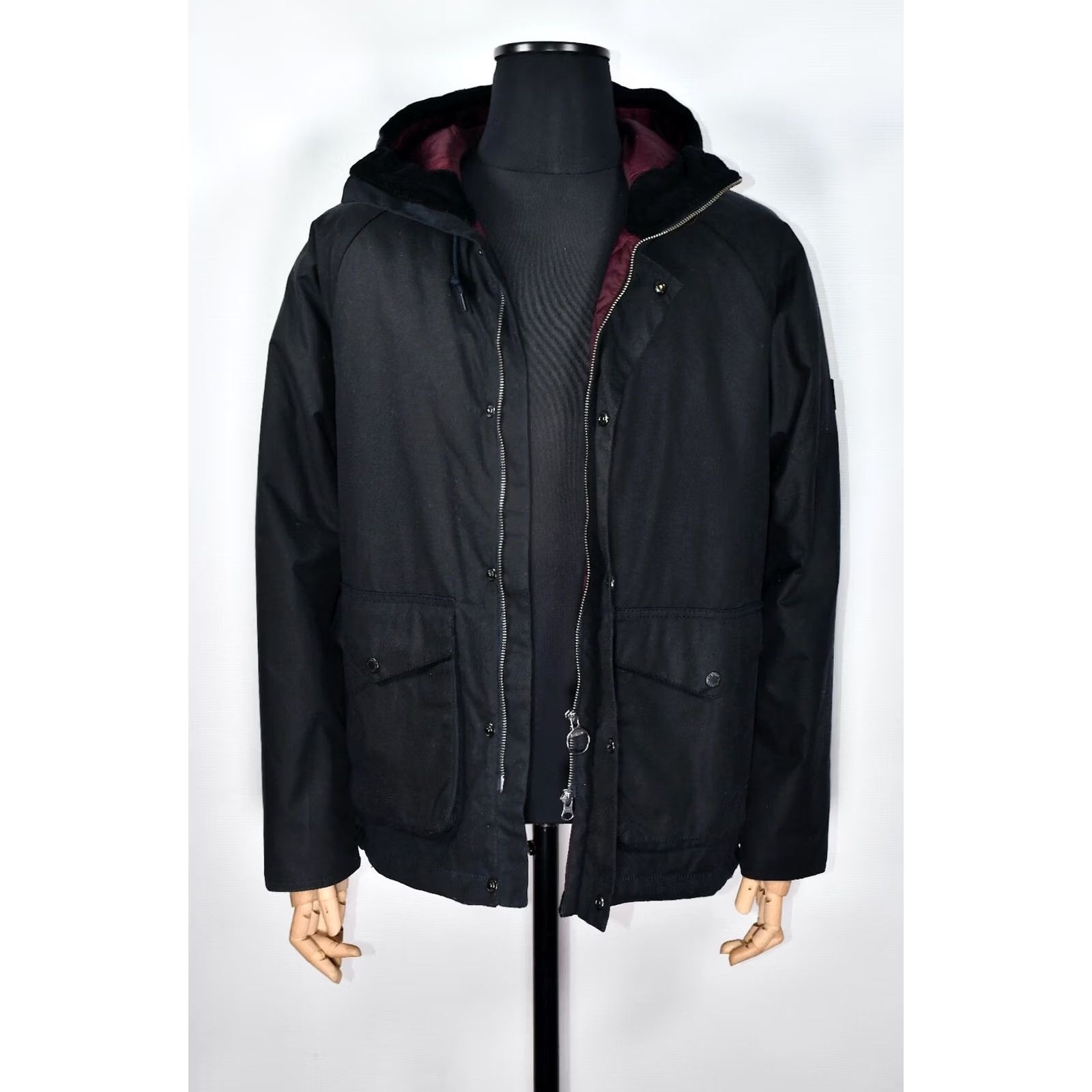 Barbour Barbour Alpha Waxed Hooded Jacket Barbour Alpha Waxed Jacket L Black Mens Wool Cotton Waxed Coat Size US L / EU 52-54 / 3 - 6 Thumbnail
