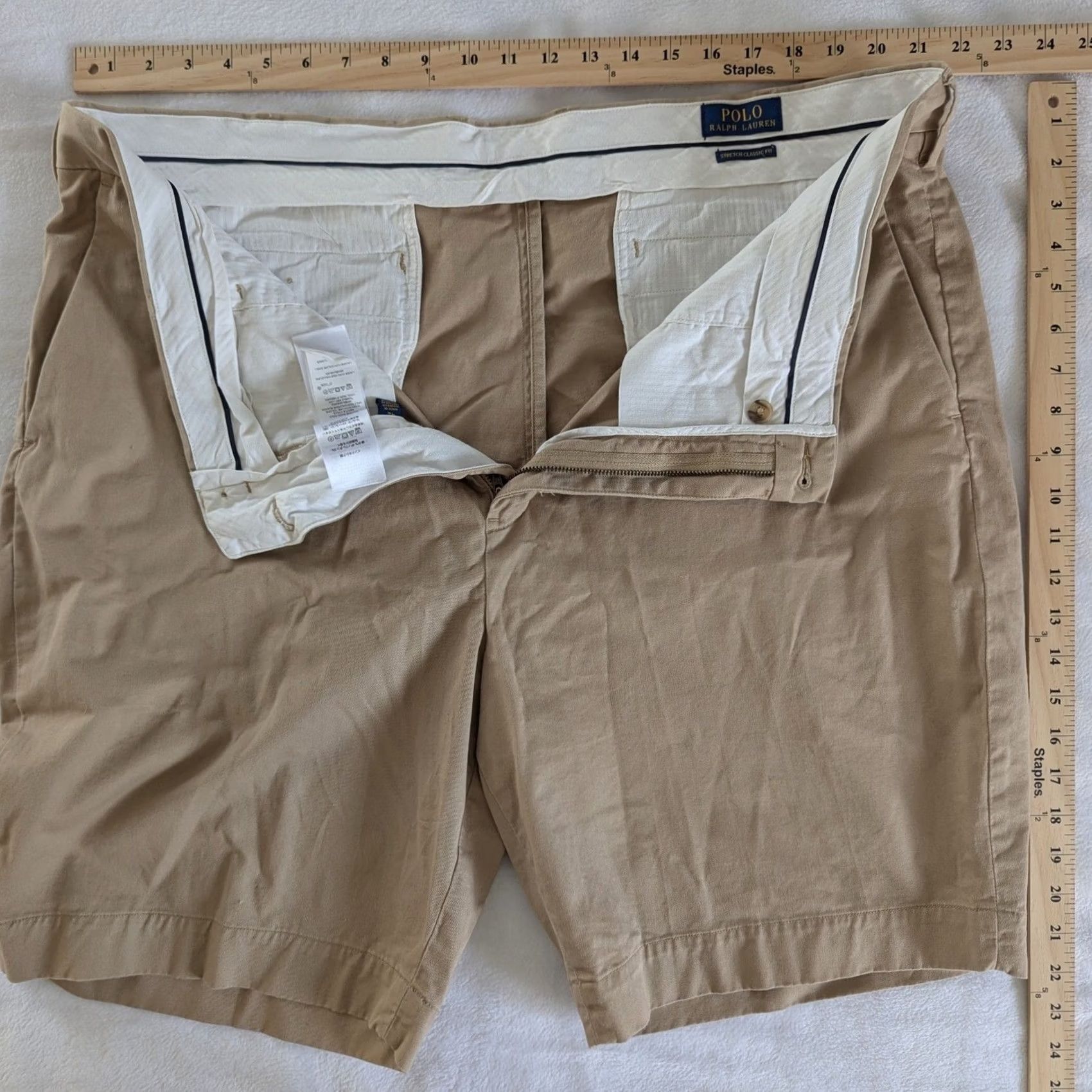 Polo Ralph Lauren Polo Ralph Lauren Mens Tan Chino Shorts Flat Front Classic Fit Stretch 42 Beige Casual Pants Men Size US XL / EU 56 / 4 - 2 Thumbnail
