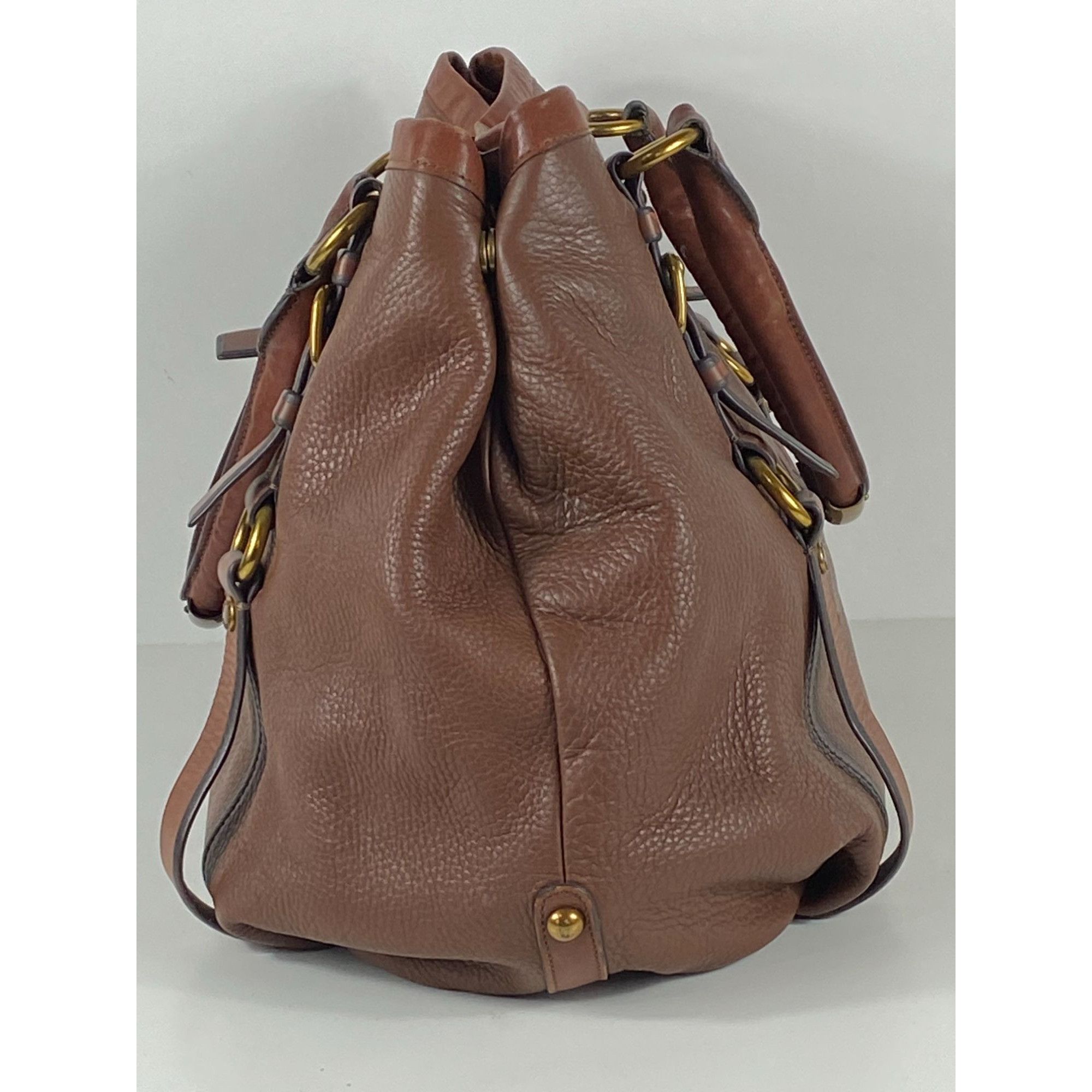 Prada Prada Brown Leather Shoulder Hand Bag w/ Gold Hardware Women Size ONE SIZE - 2 Thumbnail