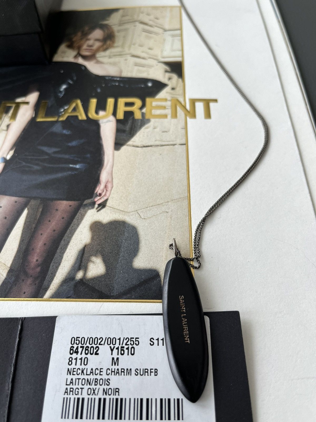 Hedi Slimane × Saint Laurent Paris × Yves Saint Laurent Super Rare Limited Saint Laurent Logo Surf Feather Necklace Size ONE SIZE - 6 Thumbnail