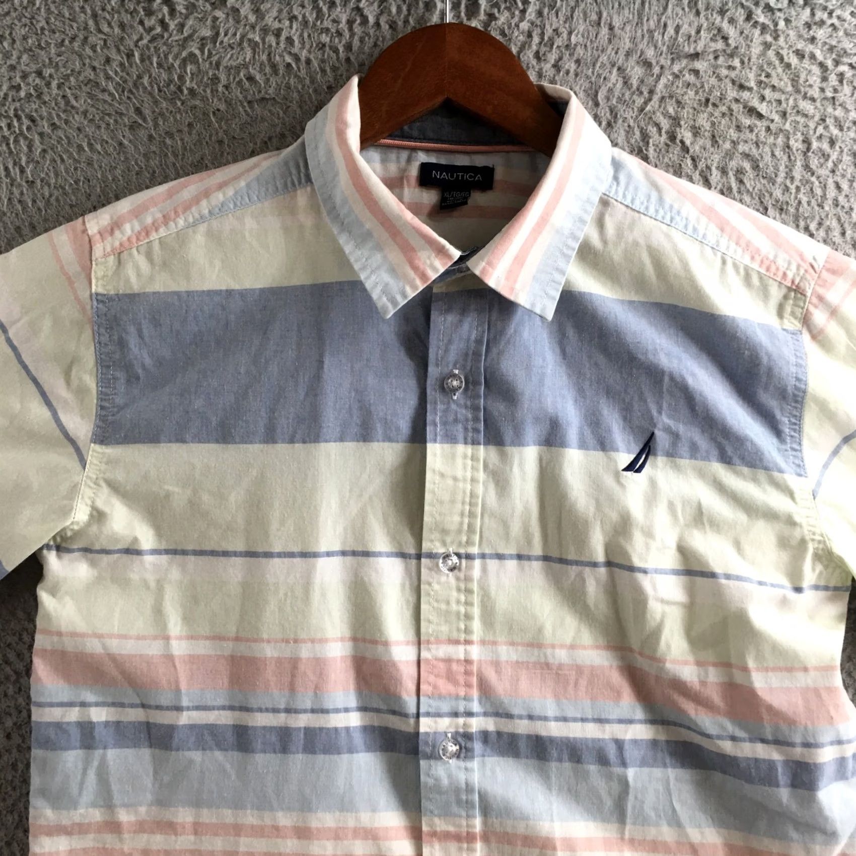 Nautica Nautica Button Up Shirt Mens XL Multi Striped Cotton Blend Short Sleeve Casual Mens XL Button-Up Shirt Size US XL / EU 56 / 4 - 2 Thumbnail