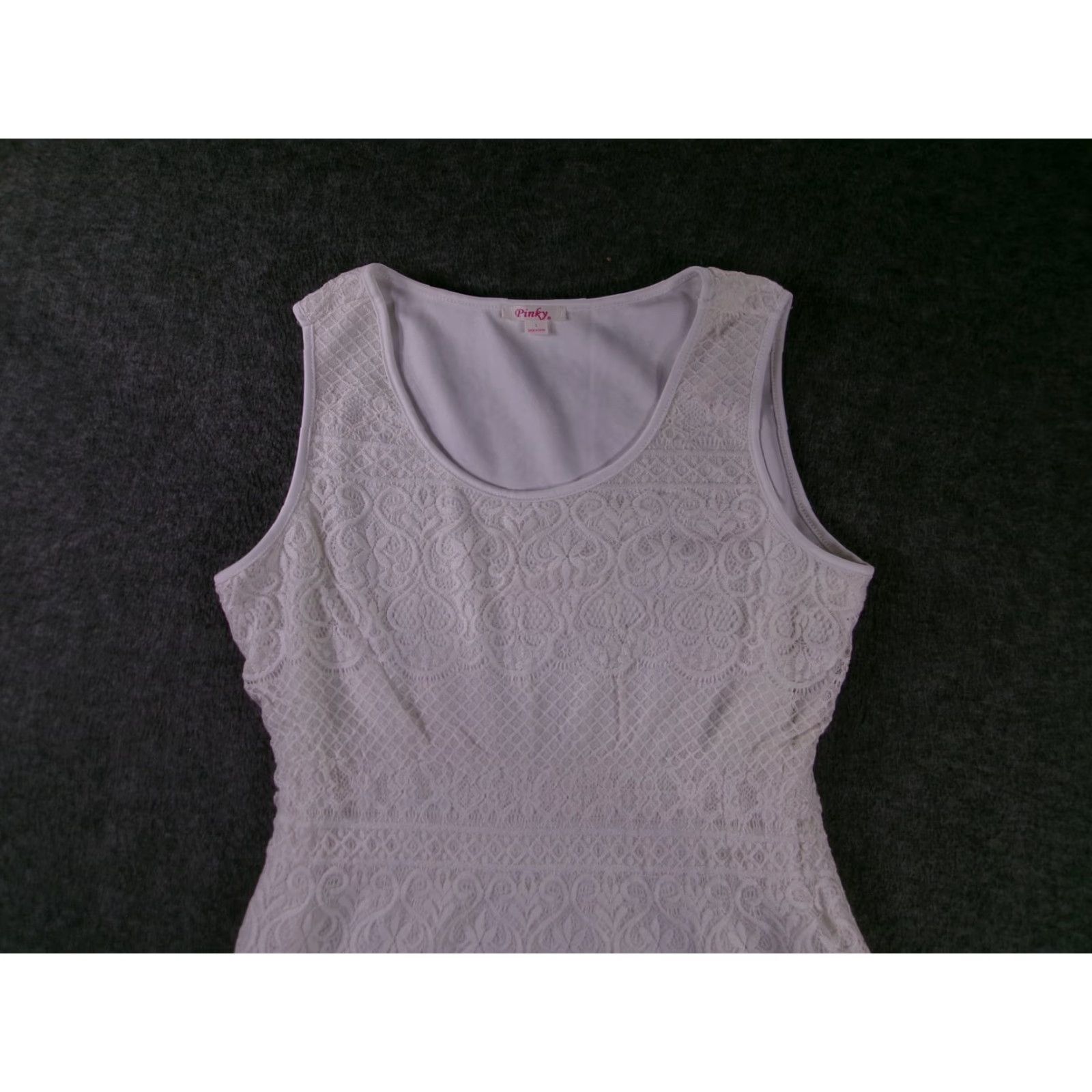 Vintage Pinky White Lace Sleeveless Sheath Dress L Womens Party Cocktail Lined Nylon/Spandex/Polyester Summer 35 in Scoop Neck Lace Pattern Size L / US 10 / IT 46 - 2 Thumbnail